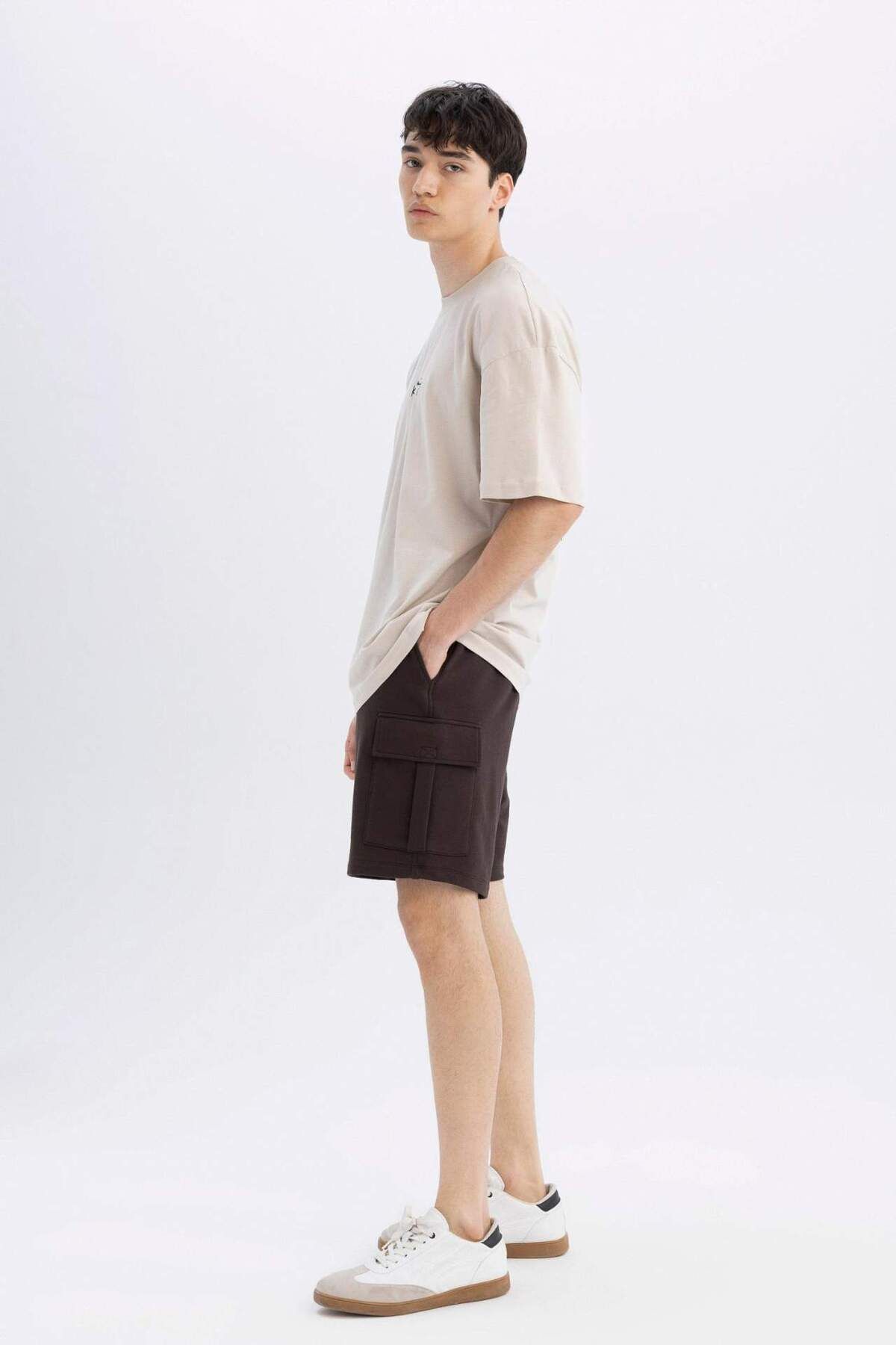 DeFacto-Regular Fit Cargo Pocket Basic Plain Bermuda Shorts D0476Ax24Sm 3