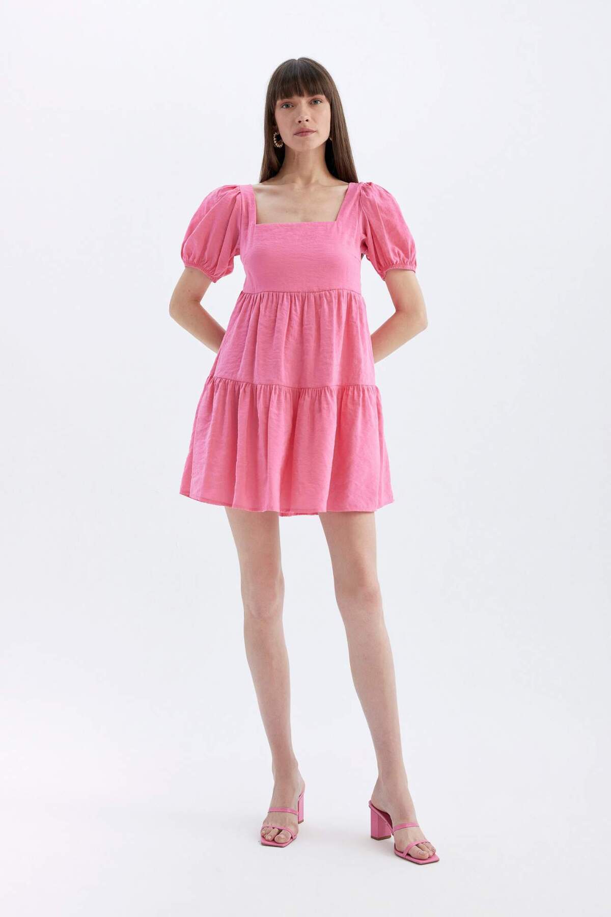 Babydoll Kare Yaka Kısa Kollu Midi Elbise C5291AX24HS