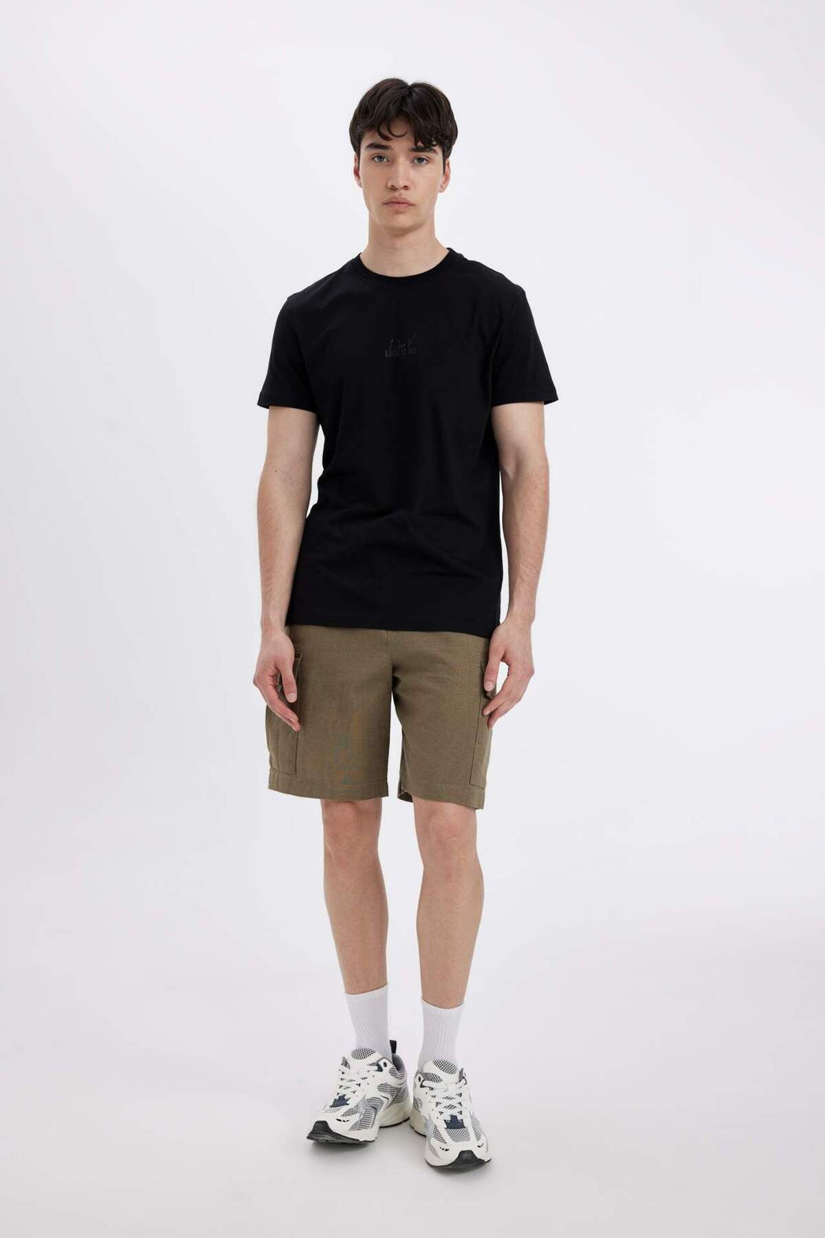 DeFacto-Regular Fit Linen Look Cargo Bermuda Shorts B5676Ax24Sm 1