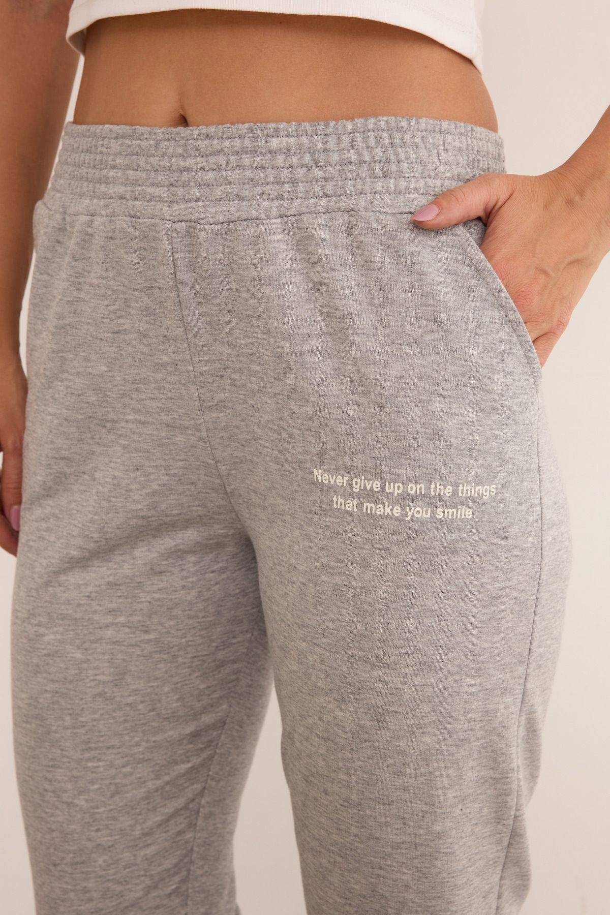 Fulla Moda-Text Printed Jogger Sweatpants - Elastic Waist 5