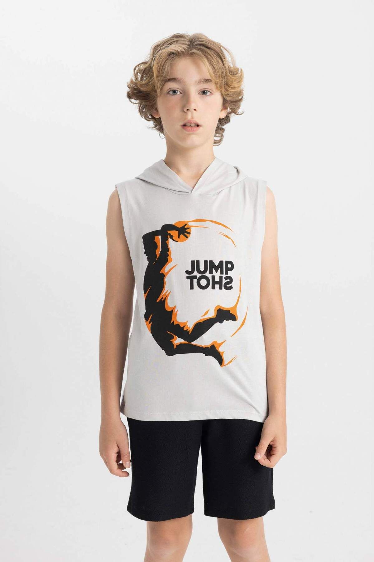 DeFacto-Boy's 2 Piece Set Printed Hooded Athlete Shorts C2187A824Hs 4