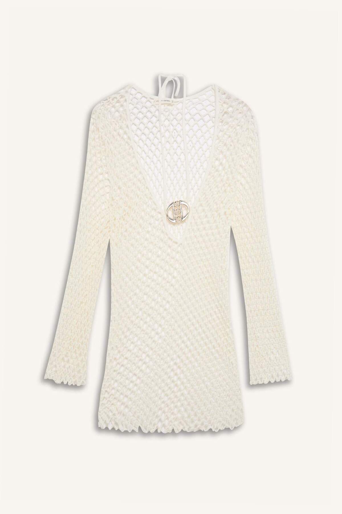 DeFacto-DeFacto Mesh Mini-Strandkleid - Langarm C5814AX24HS 7