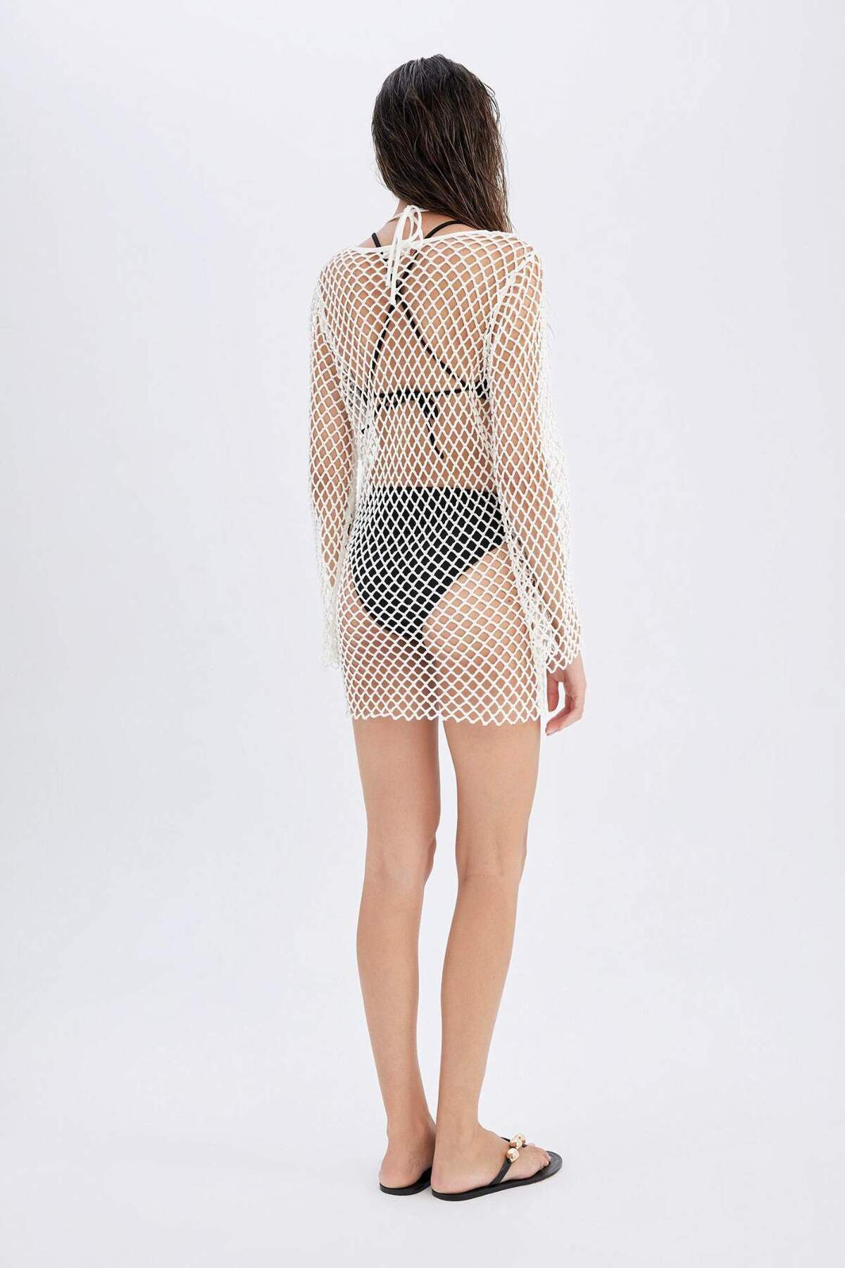 DeFacto-DeFacto Mesh Mini-Strandkleid - Langarm C5814AX24HS 6