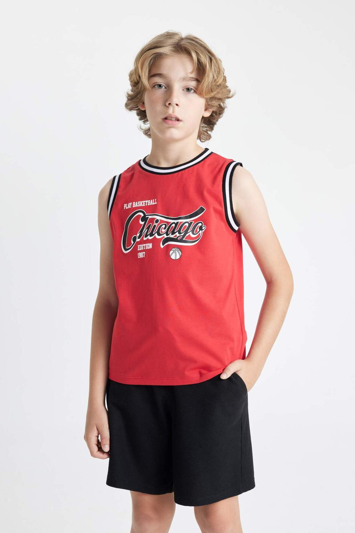 DeFacto-Printed Undershirt and Shorts 2 Piece Set for Boys - C7041a824hs 3