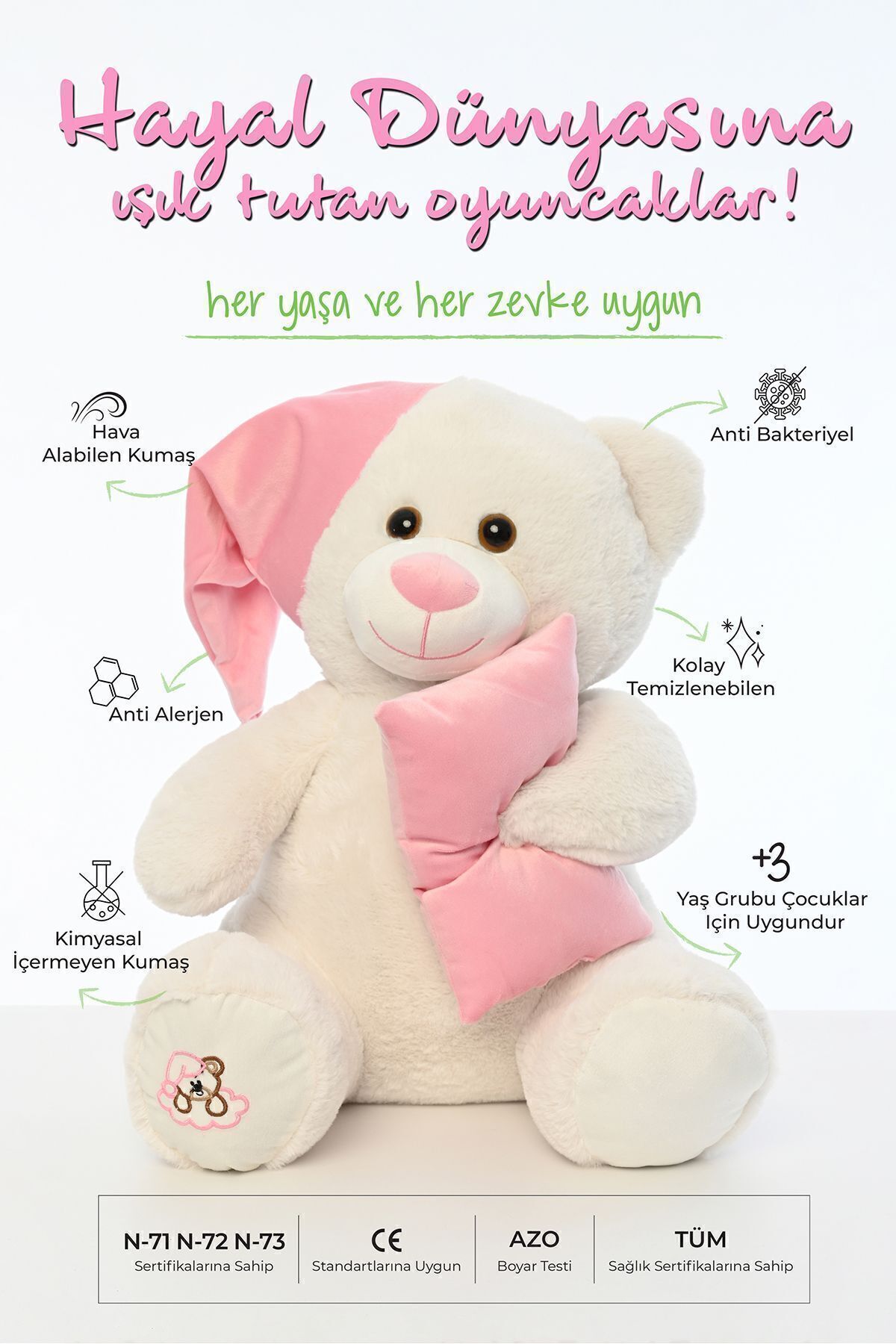 Pufu Toys Uyku Arkadaşım Yumuşak Yastık Peluş Ayıcık 65 Cm fotoğrafı 2 (önizleme)