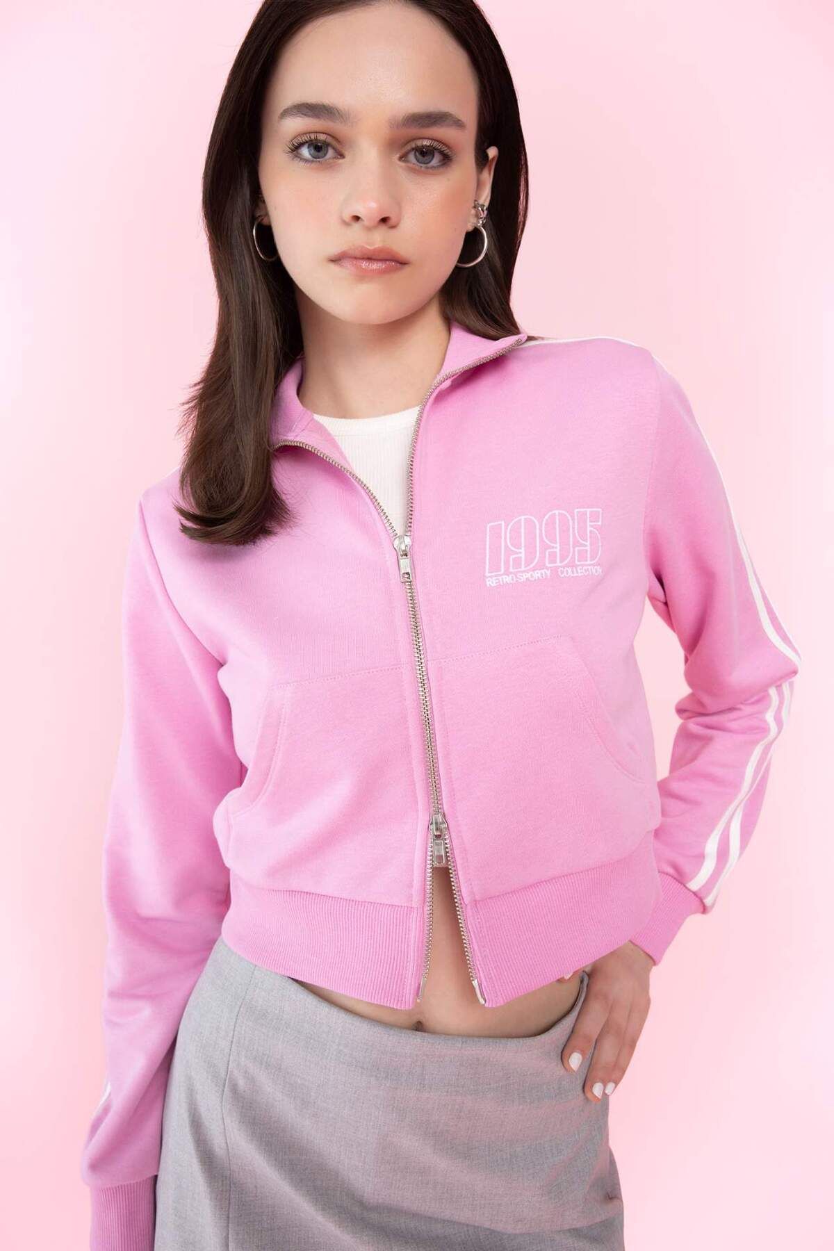 DeFacto-Coool Fitted Printed Zippered Sweatshirt C8923Ax24Sm 3