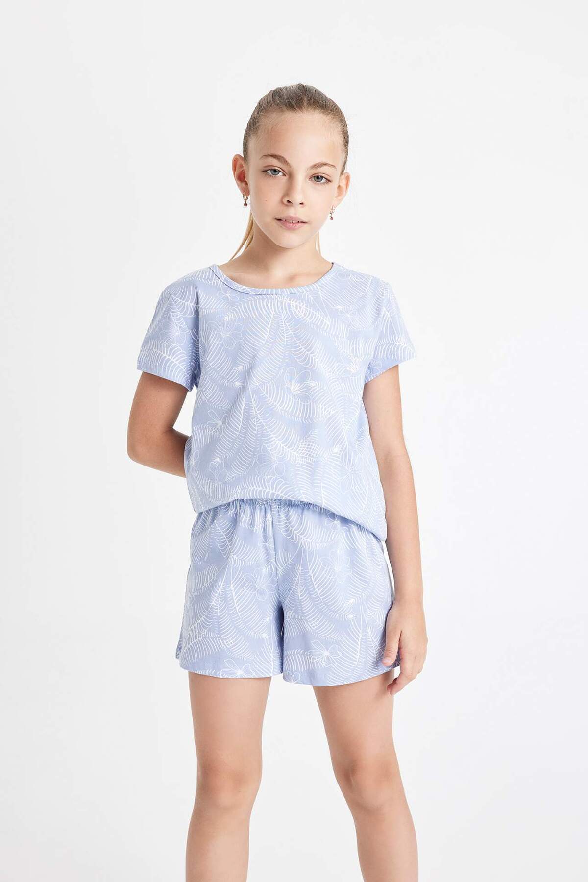 DeFacto-Print Short Sleeve Pajamas Set for Girls - C8502A824Sm 3