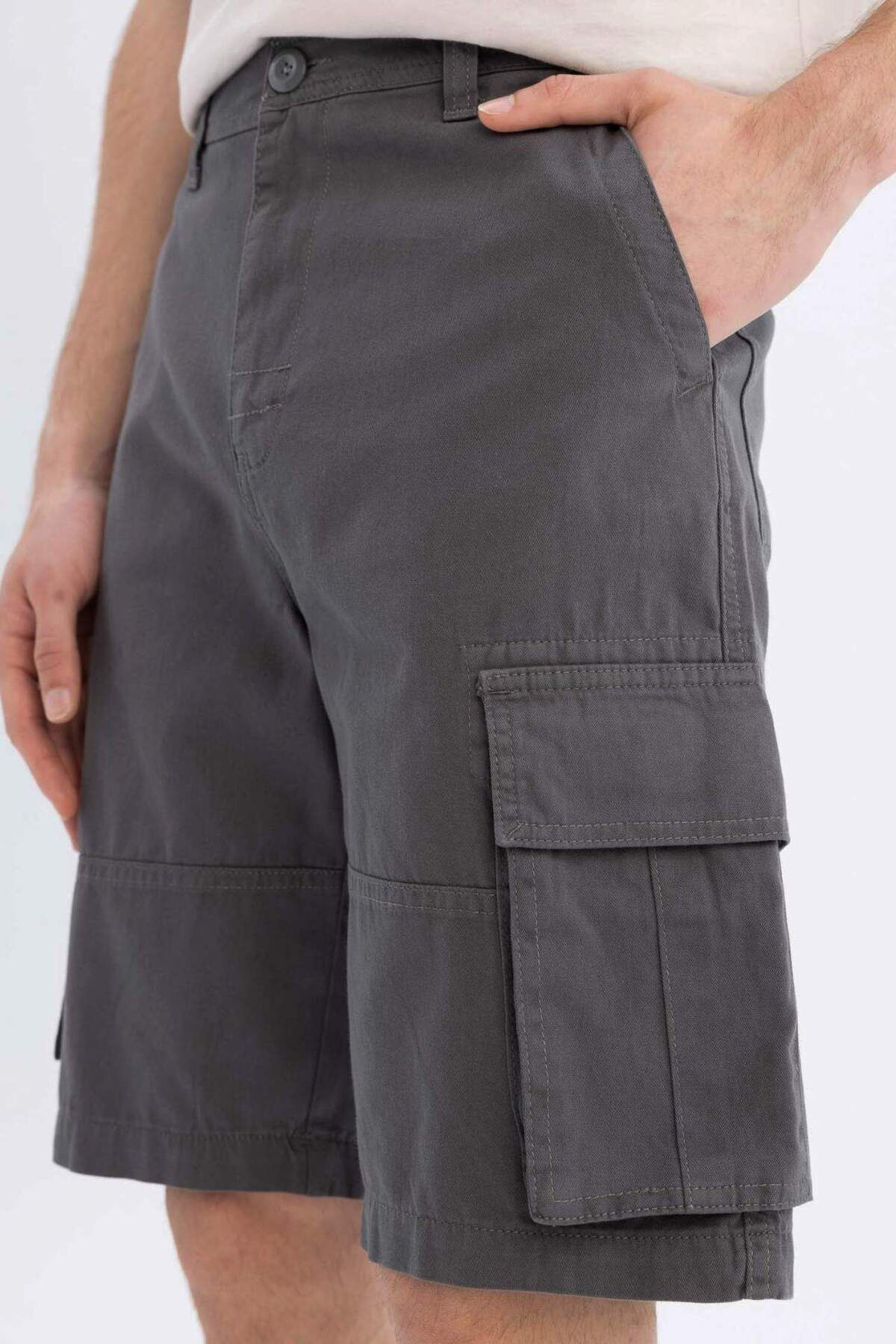 DeFacto-Relax Fit Flat Leg Gabardine Cargo Βερμούδες Σορτς C5382ax24sm 5