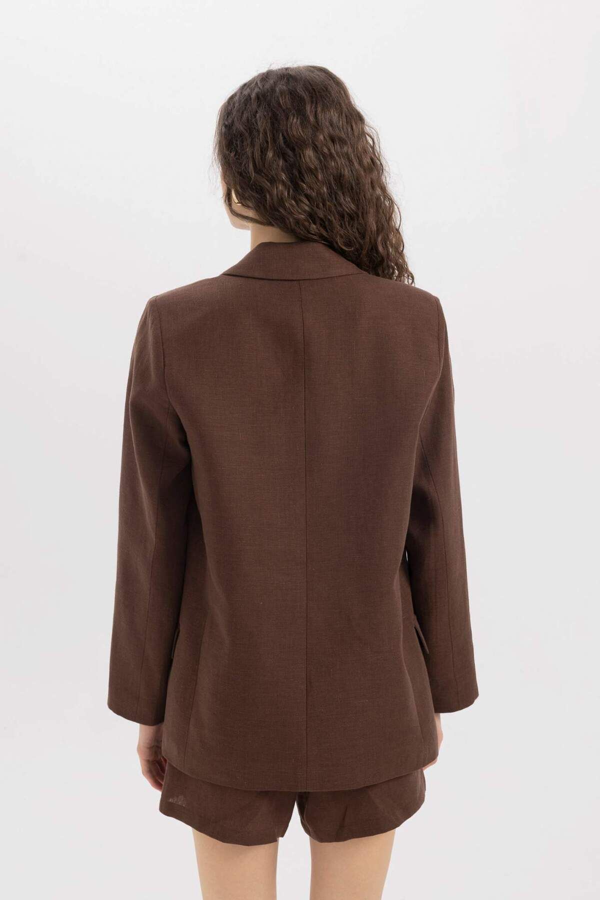 DeFacto-100 % Leinen Oversize Weite Passform Knopf-Basicschlichter Blazer Jacke C1437AX24SM 5