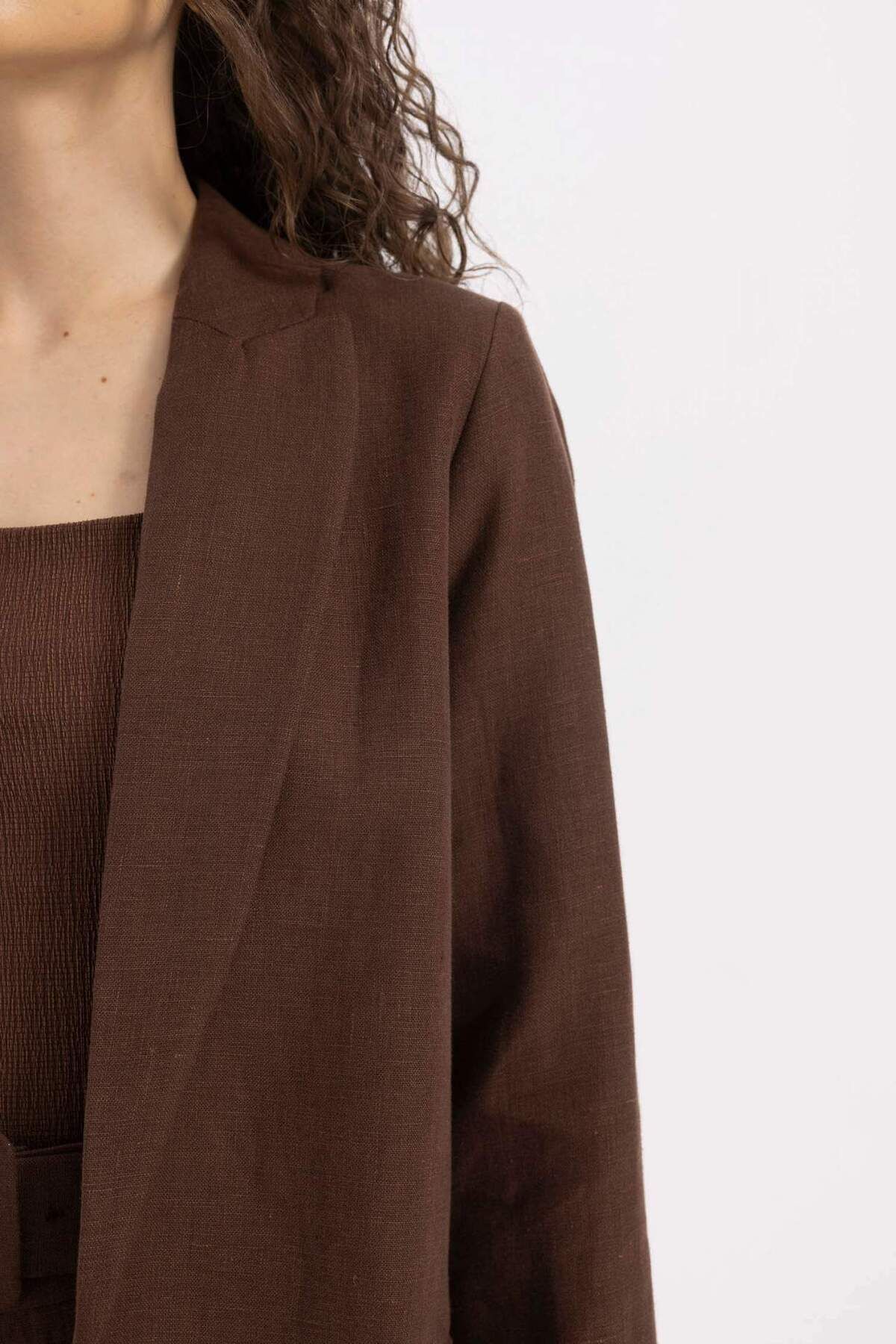 DeFacto-100 % Leinen Oversize Weite Passform Knopf-Basicschlichter Blazer Jacke C1437AX24SM 4