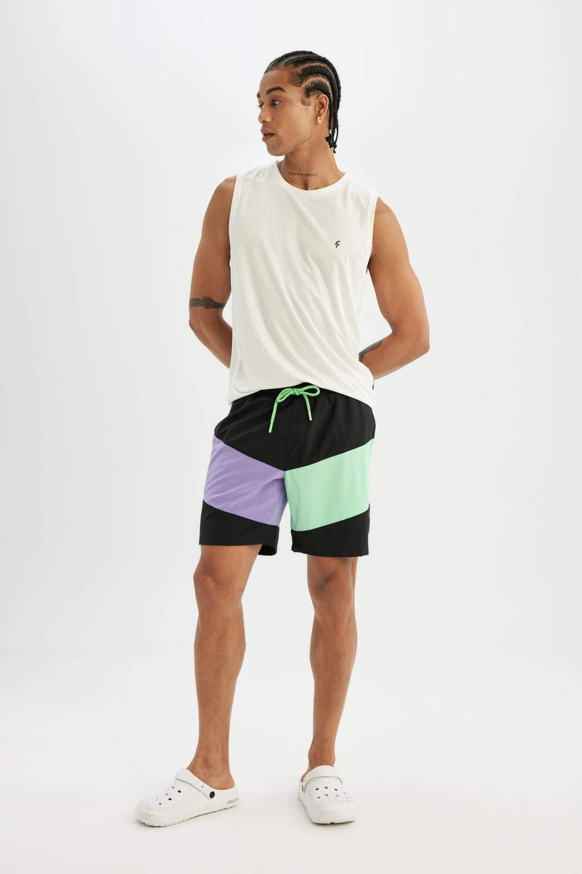 DeFacto-Regular Fit Printed Sports Short Length Swim Shorts B5998Ax24Hs 3