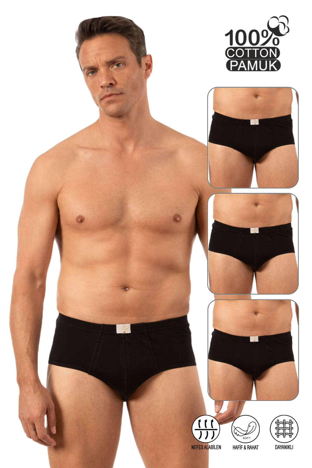 ÖZKAN underwear-Özkan 0037 3 Pack Ανδρικά 100% βαμβακερά χτενισμένα μονόκλινα ελαστικά άνετα σλιπ 1