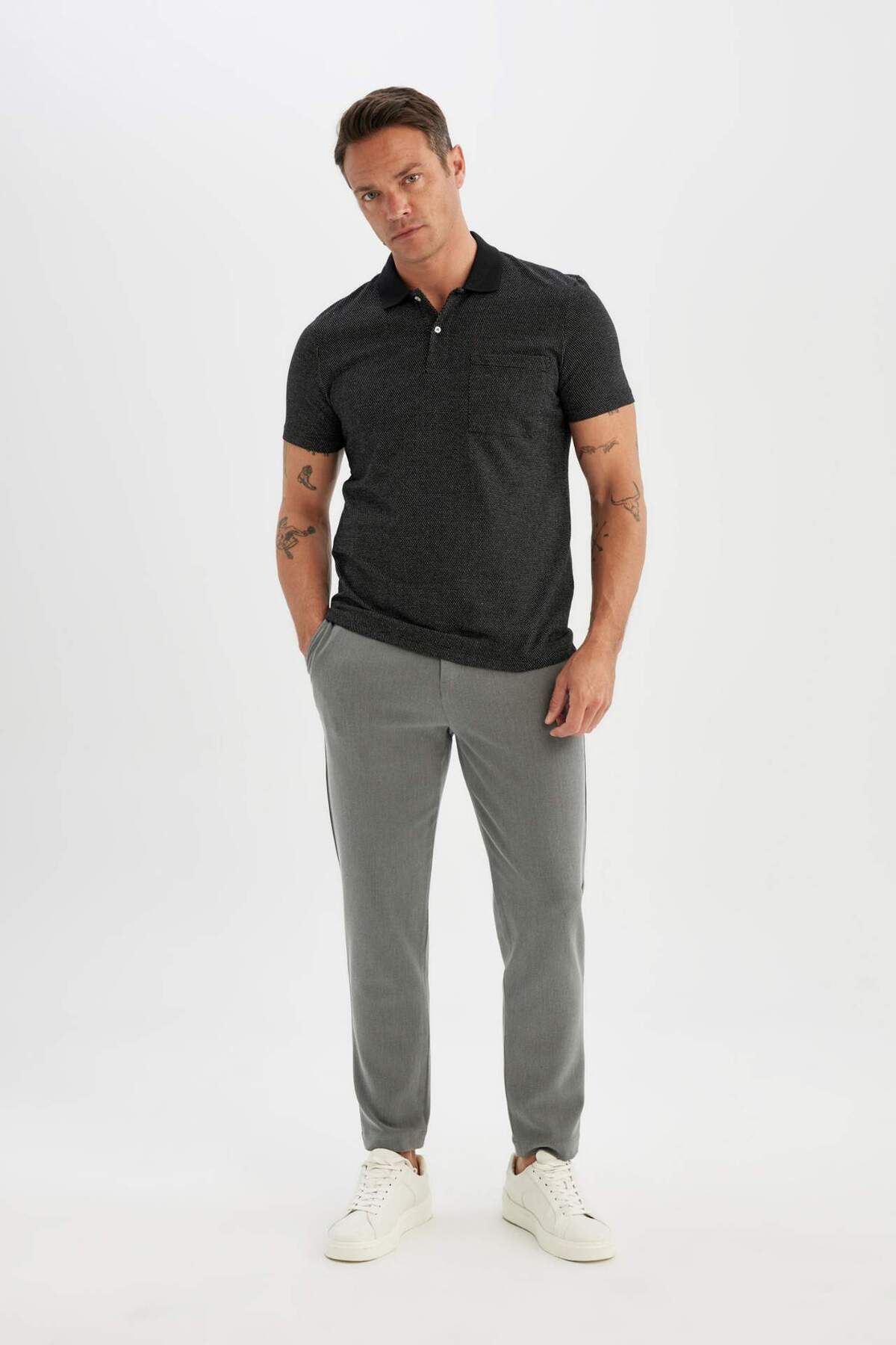DeFacto-Slim Fit Slim Fit Basic Plain Krátký rukáv Polo tričko D0031AX24SM 2
