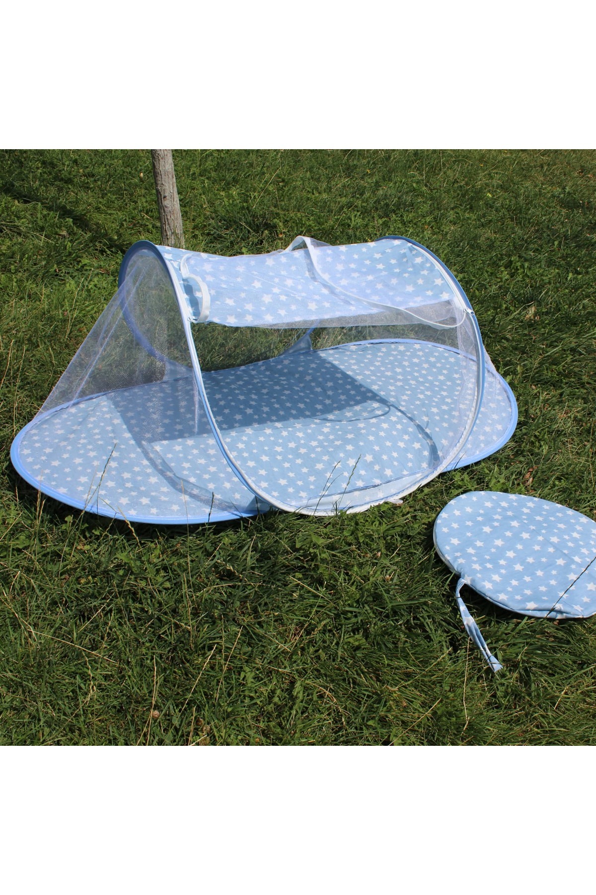 SerSev Katlanabilir Mavi Bebek Cibinlik Çantalı Tül Sineklik Haşere Koruyucu Bebek Gölgelik 120-60 cm fotoğrafı 2 (önizleme)