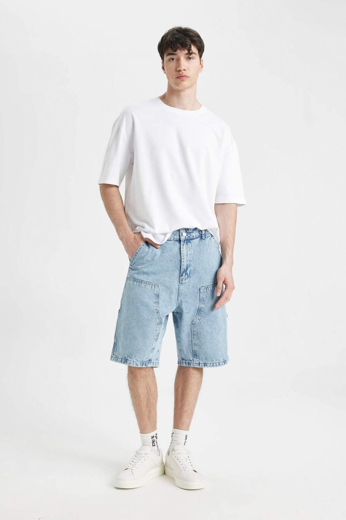 DeFacto-Carpenter Fit Jean Bermuda Shorts C2195Ax24Sm 3
