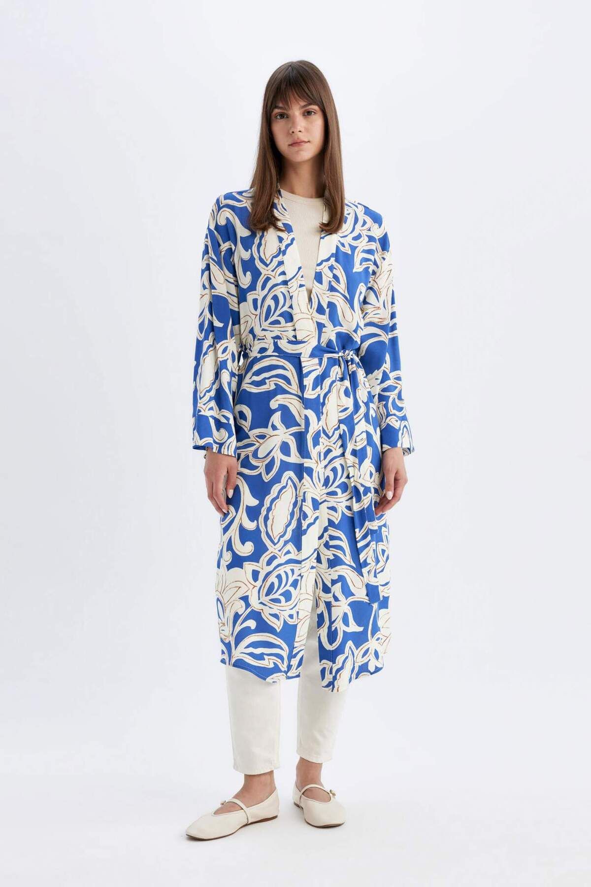 Relax Fit Desenli Uzun Viskon Kimono C9688ax24sm