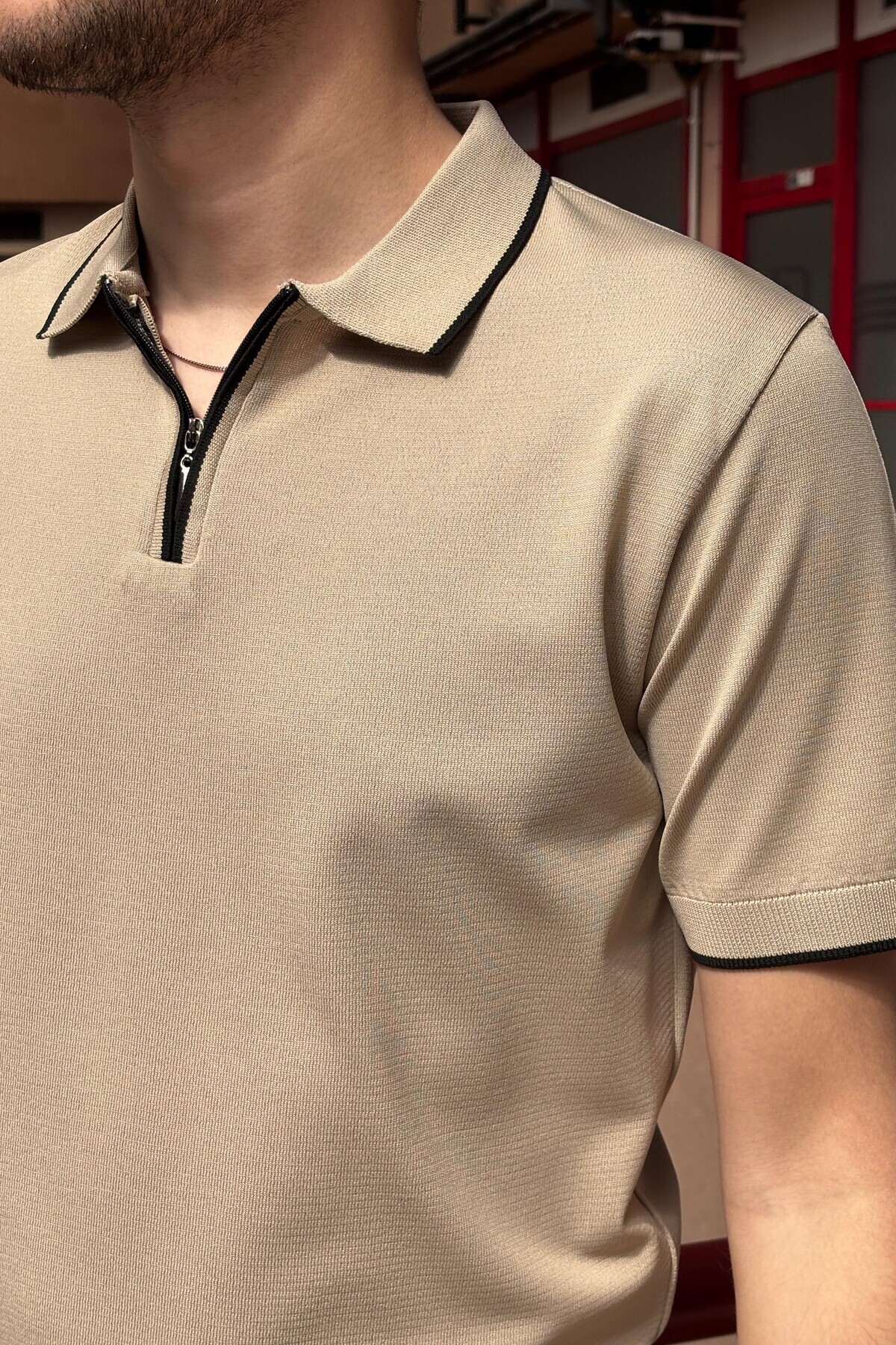 inpool Male, Collar Strip Detail, Half Zip, Old Money Culture