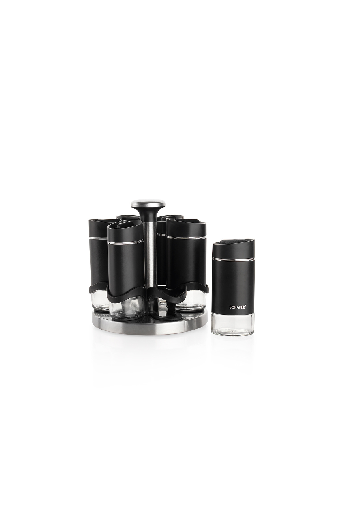 Schafer-Silver Touch Spice Set with Rotating Stand 7 Pieces-Black 2