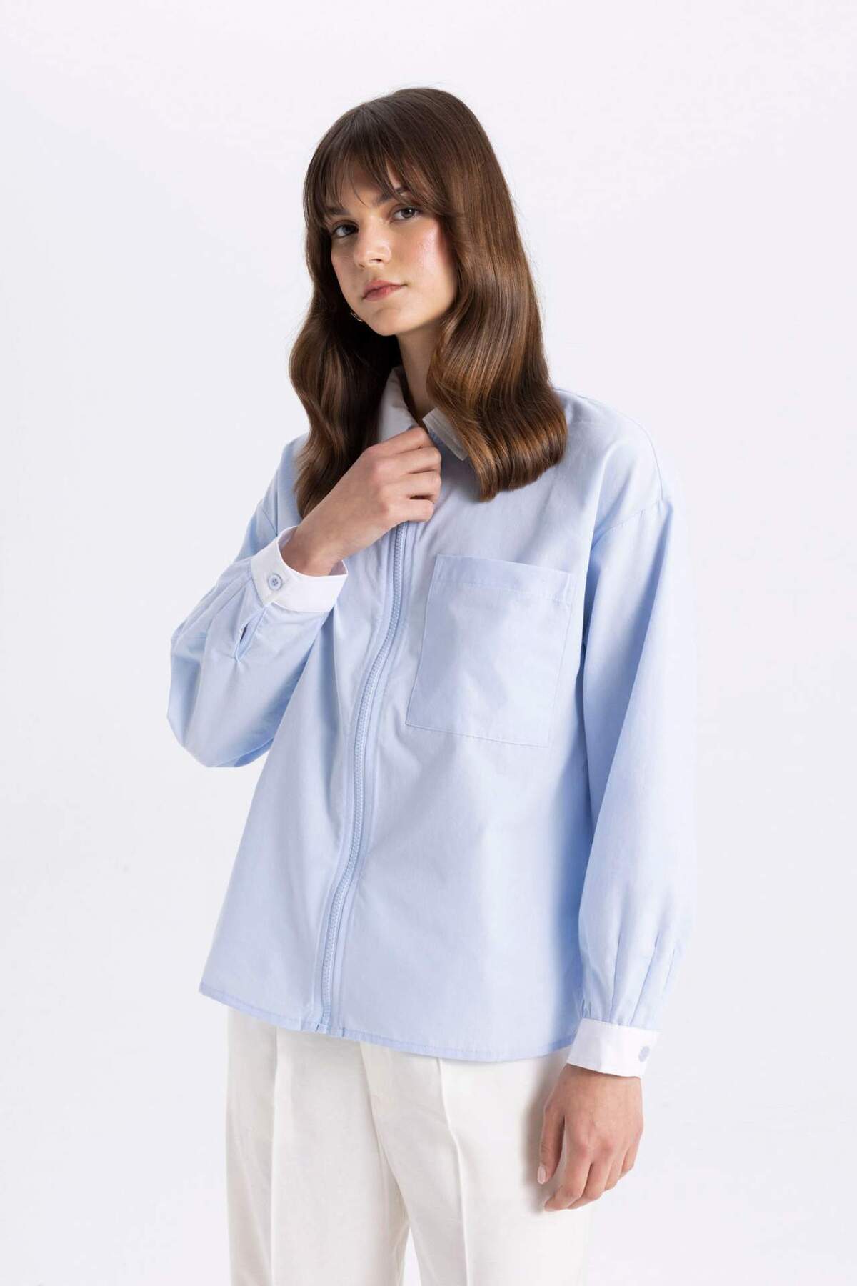 DeFacto-Relax Fit Popeline Langarm-Hijab-Hemd-Tunika mit Reißverschluss C7826AX24SM 4