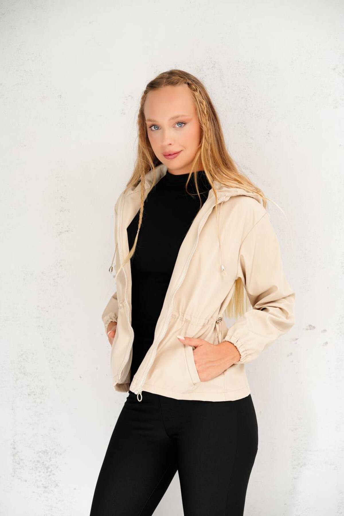 İLKCET MODA  Oversize Bel Detay Tarz Yağmurluk - Görsel 3