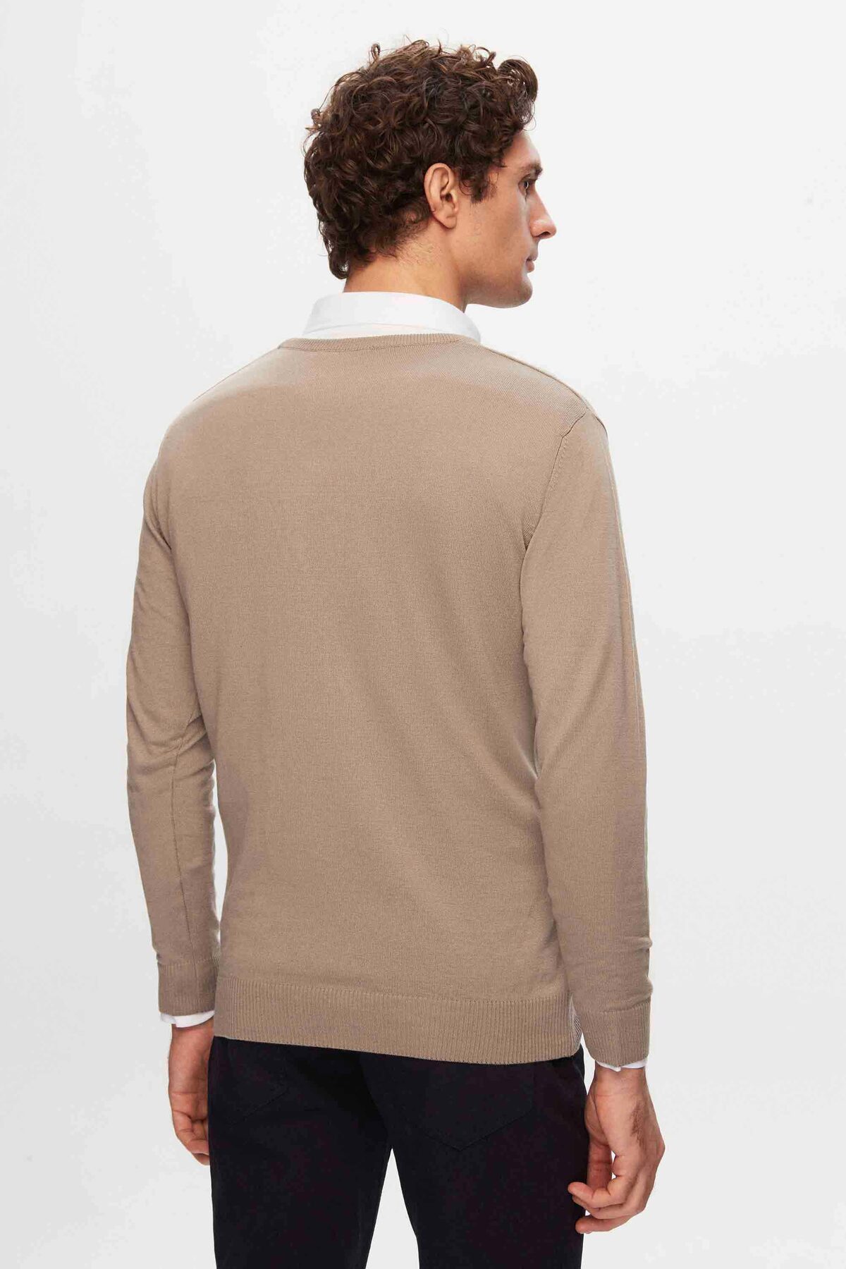 ژاکت بافتنی یقه هفت ساده بژ Ds Damat Regular Fit — بژ 5HF06ORT12003 — تصویر 4 از 5