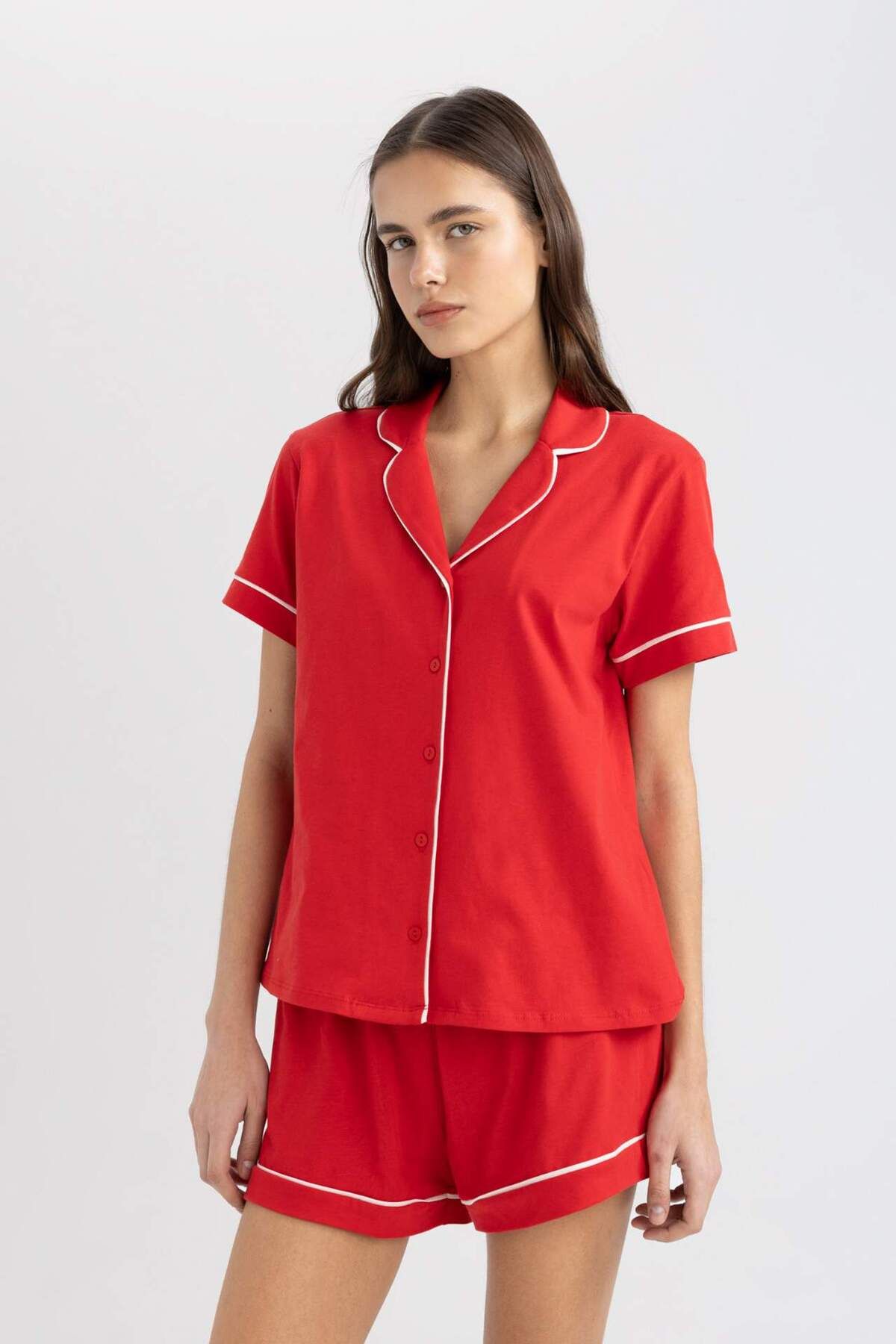 DeFacto-Fall In Love Regular Fit Kurzarm-Shorts-Pyjama-Set B8679ax24sm 5