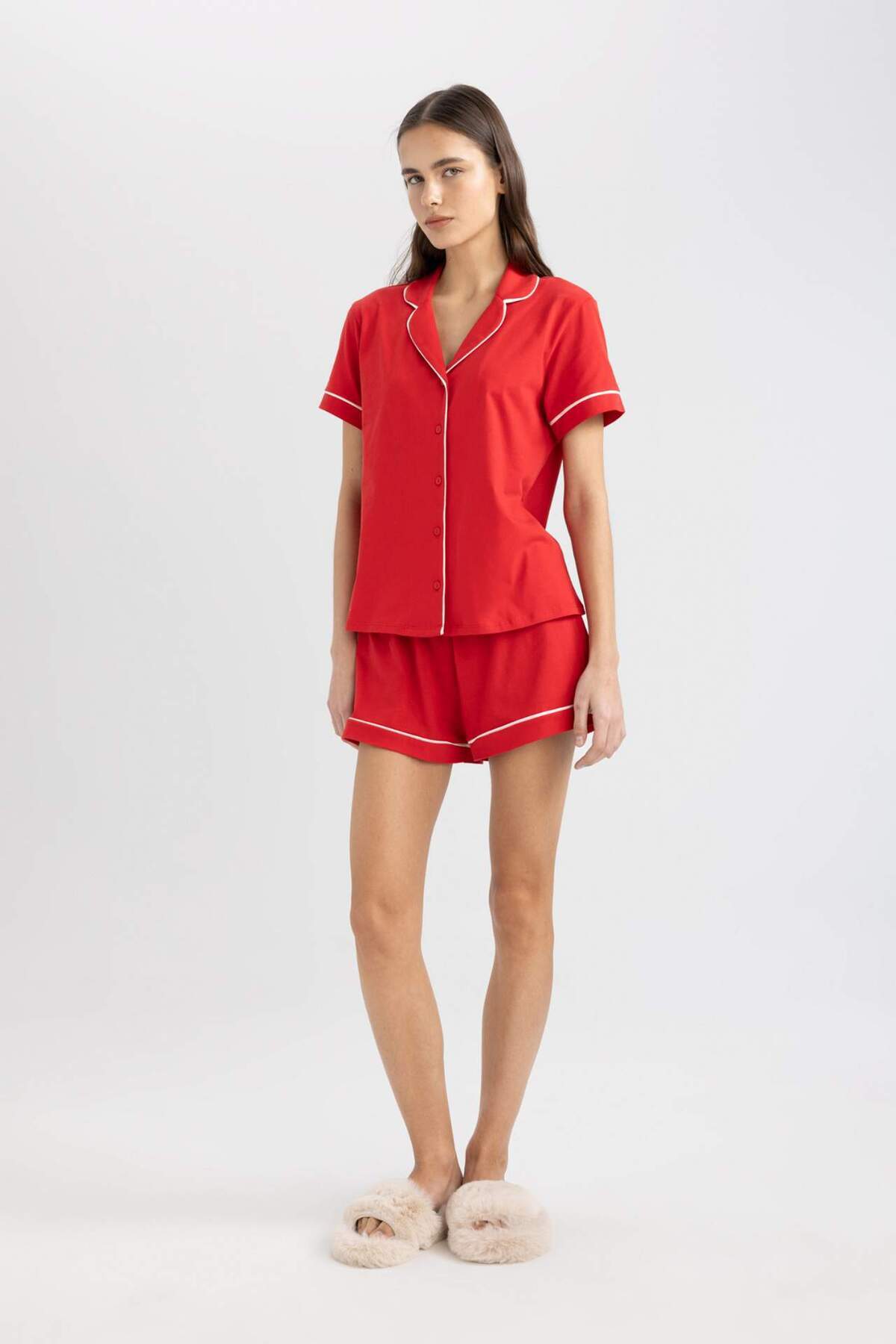DeFacto-Fall In Love Regular Fit Kurzarm-Shorts-Pyjama-Set B8679ax24sm 4