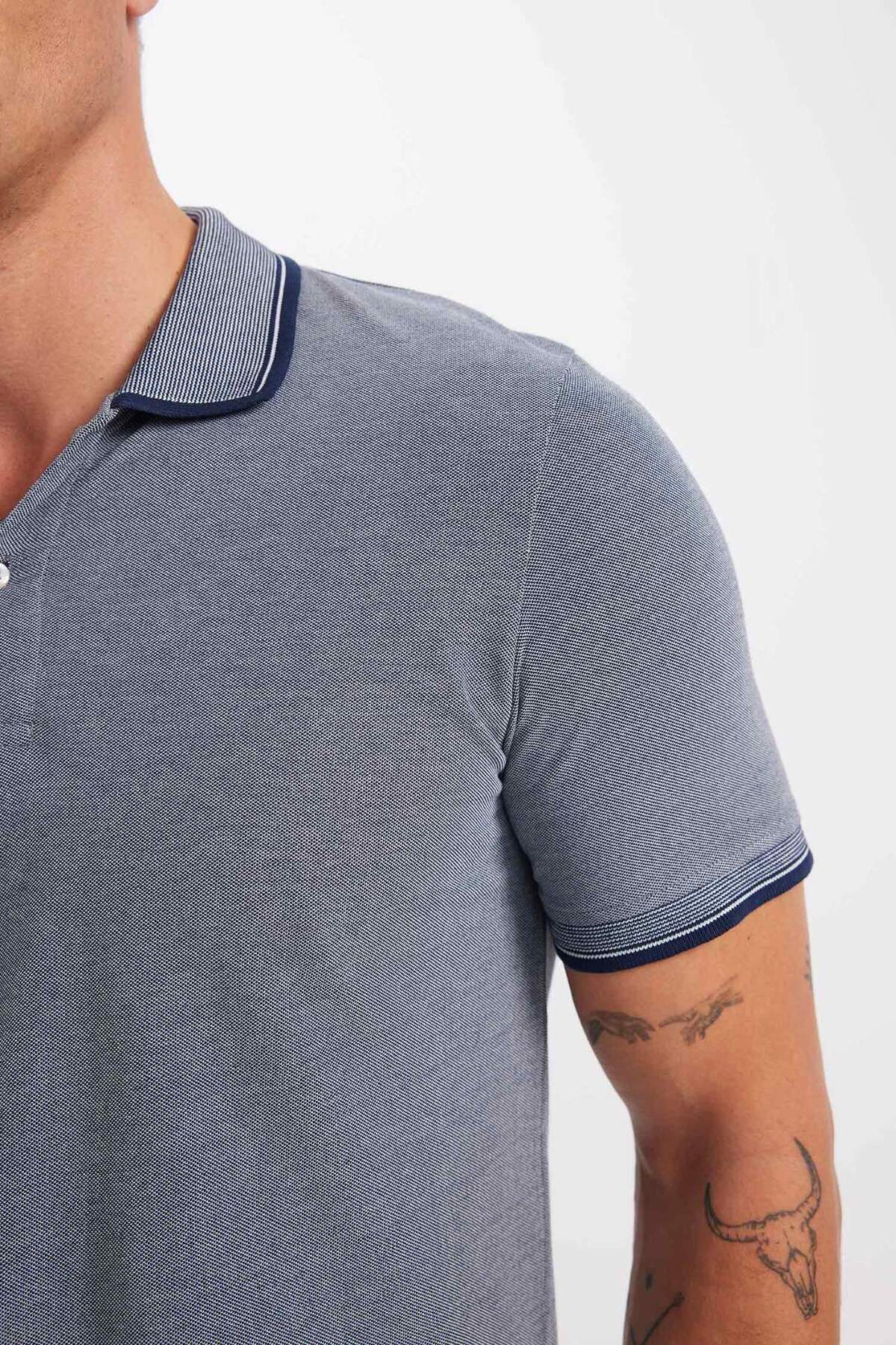 DeFacto-Slim Fit, nem hajlítható póló nyakú karszalagos pamut póló D0033axns 5