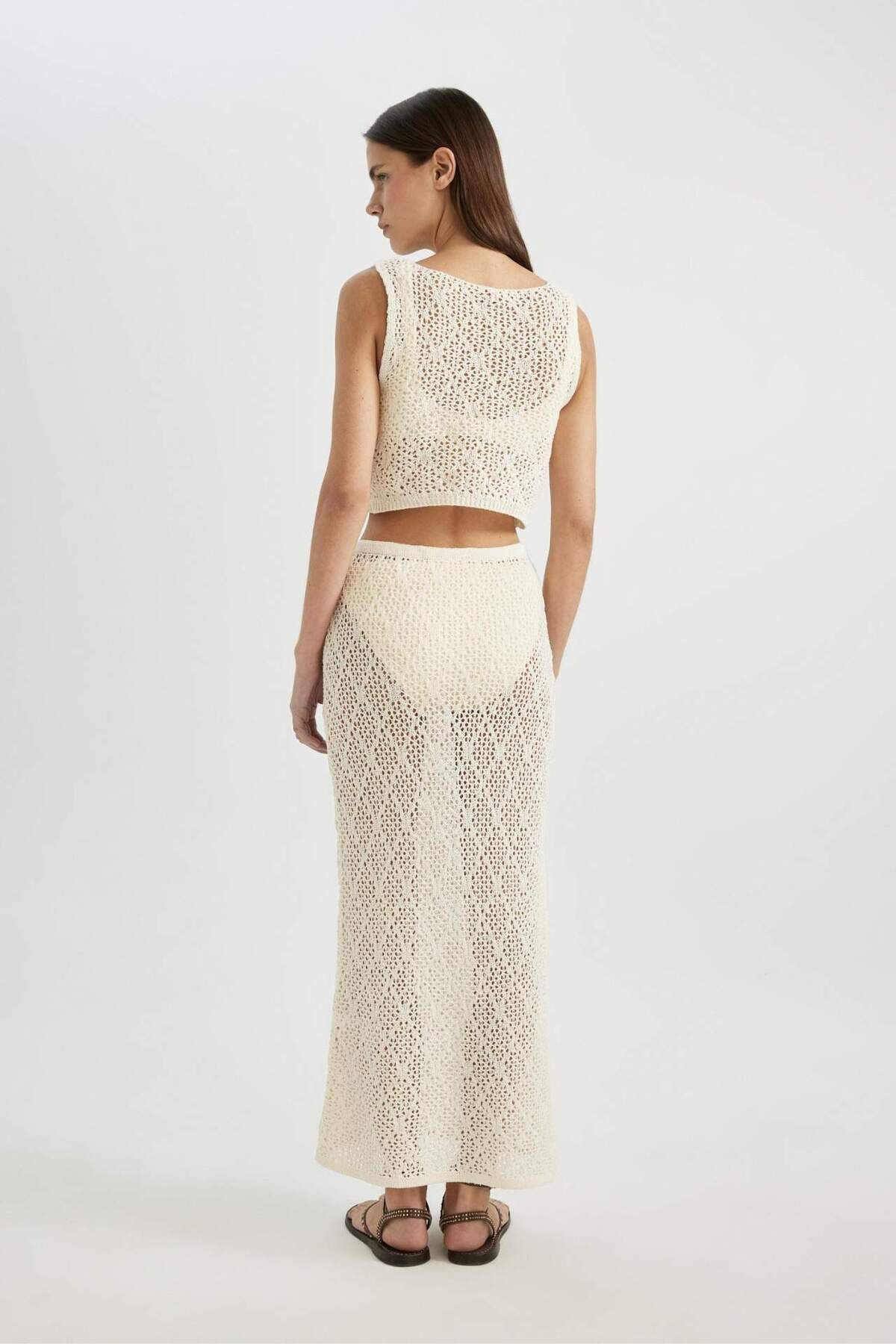 DeFacto-Regular Fit áttört kötöttáru Maxi Beach szoknya-Fall in Love B6888AX24SM 6