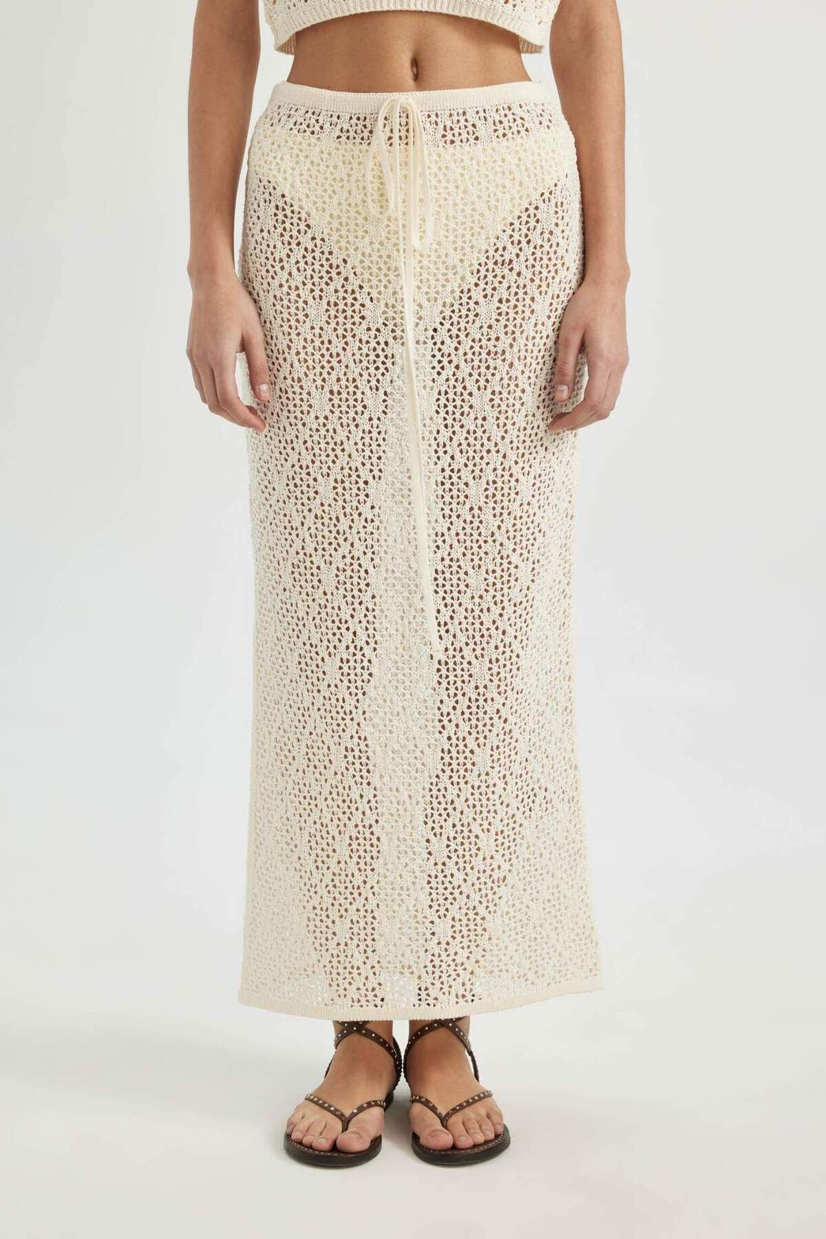 DeFacto-Regular Fit áttört kötöttáru Maxi Beach szoknya-Fall in Love B6888AX24SM 4