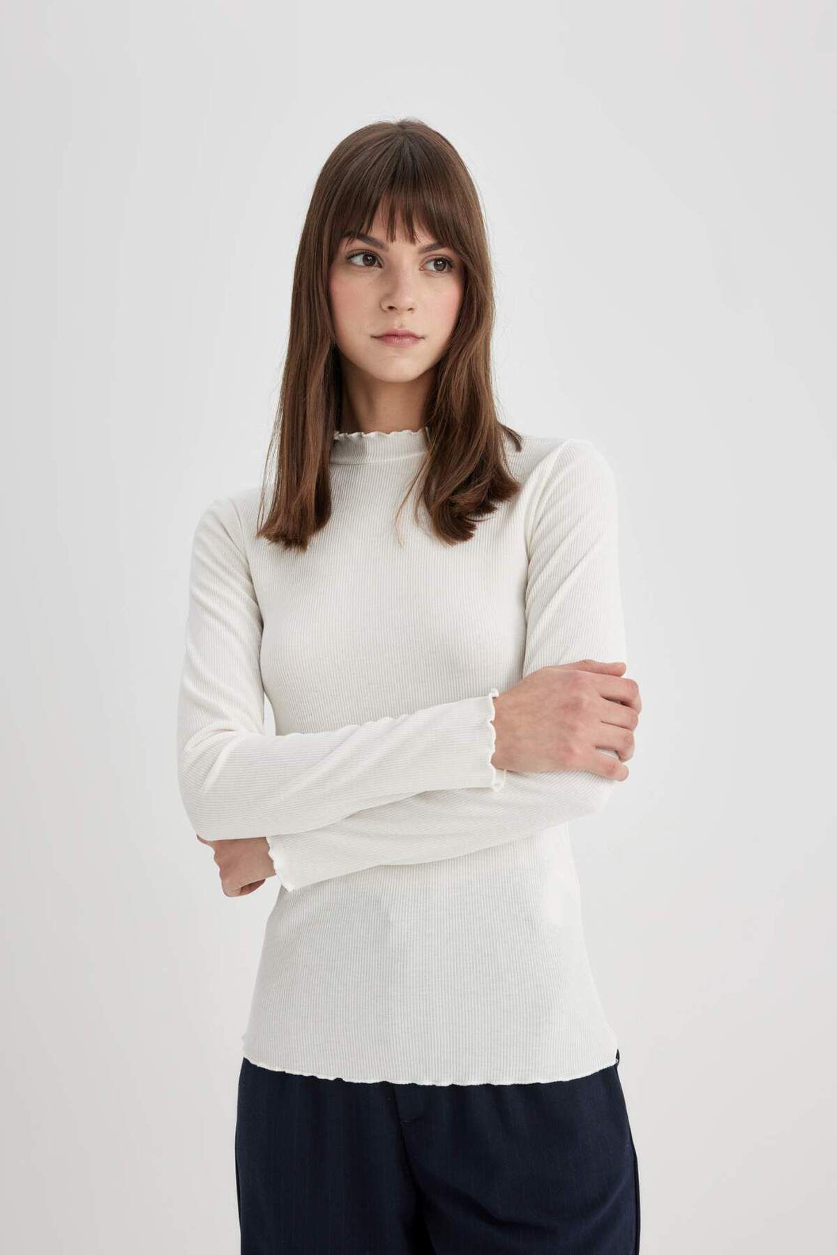 DeFacto-Slim Fit Polovičný rolák Trubkovaná košieľka Basic Tričko s dlhým rukávom B2389AX24SP 5