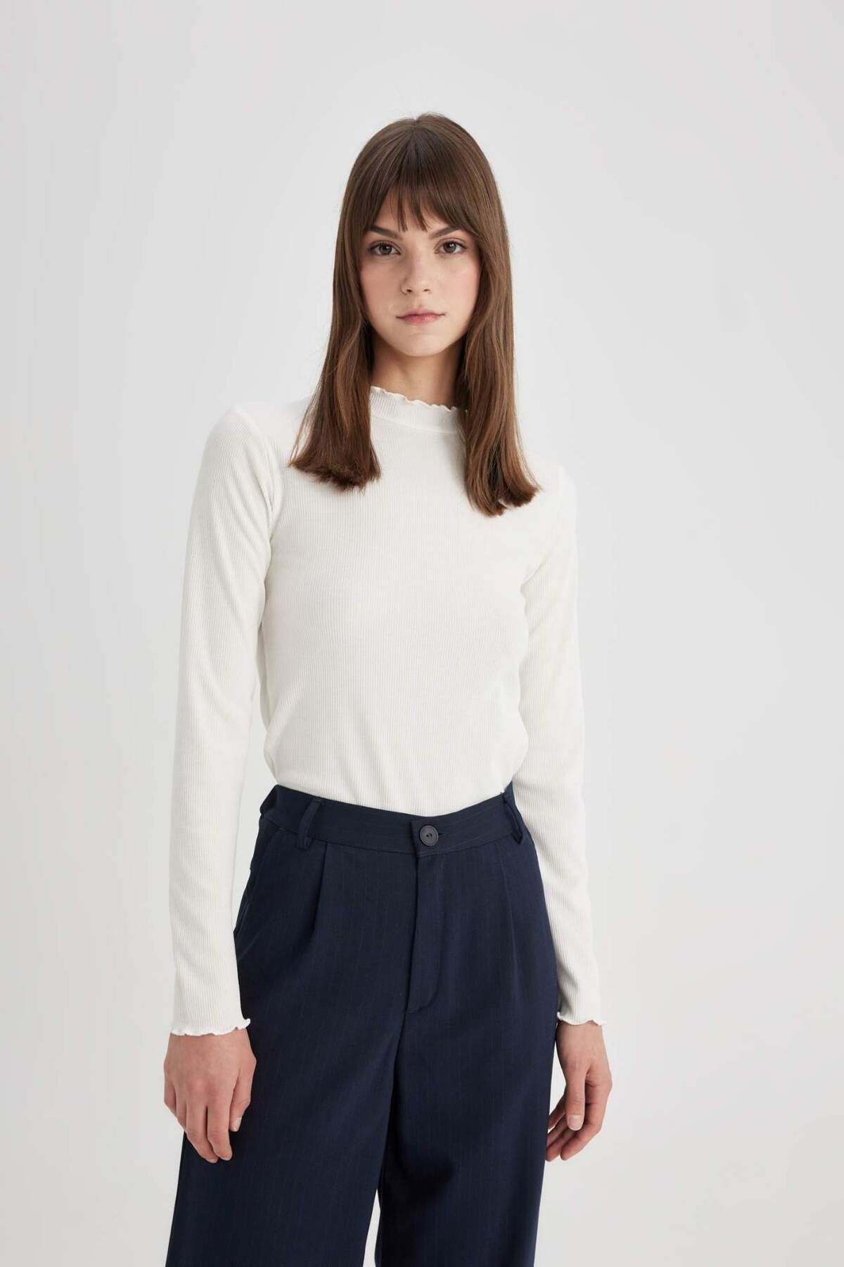 DeFacto-Slim Fit Polovičný rolák Trubkovaná košieľka Basic Tričko s dlhým rukávom B2389AX24SP 4