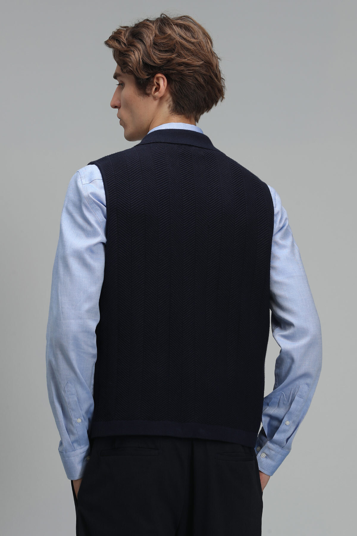 Lufian-Level V Neck Vest Navy Blue 5