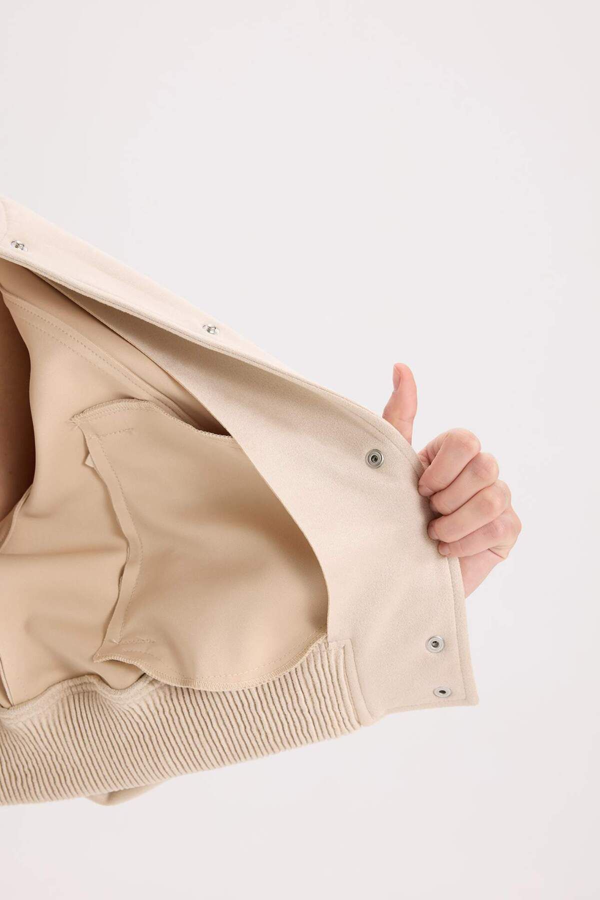 DeFacto-College Collar Bomber Coat Jacket Basic Plain Snap Fastener Suede B8822Ax24Sp 6