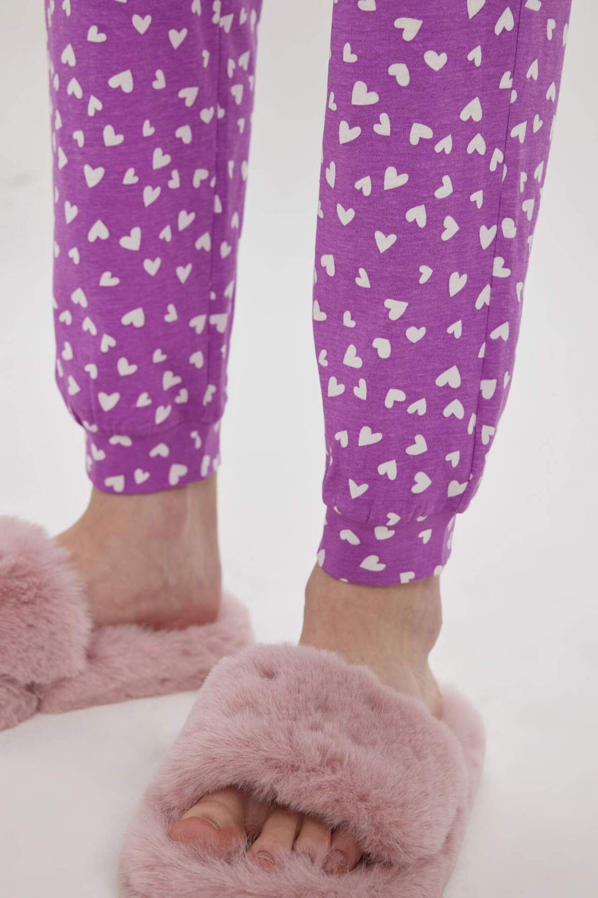 DeFacto-Regular Fit Casual Heart Pattern Pajamas Bottoms-Fall in Love B6196Ax24Sp 6