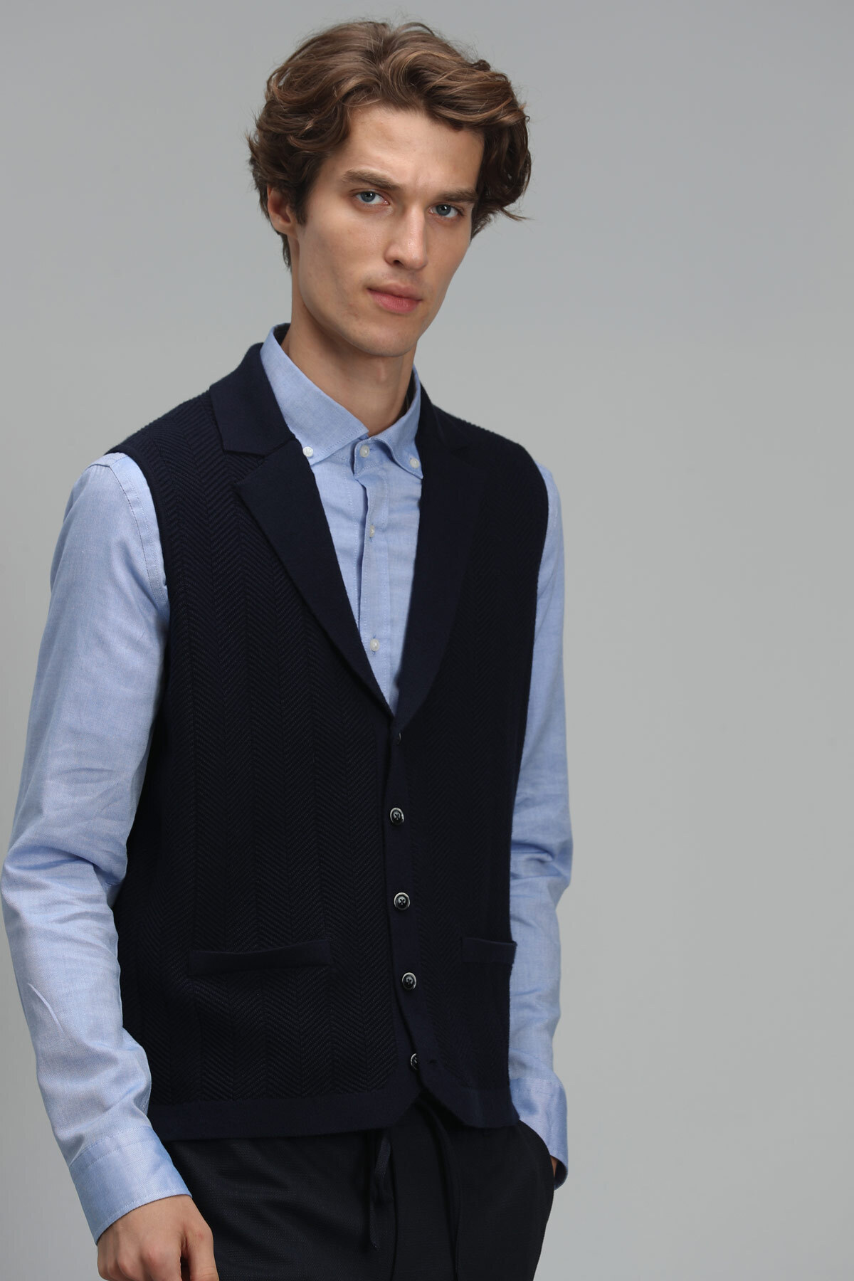 Lufian-Level V Neck Vest Navy Blue 4