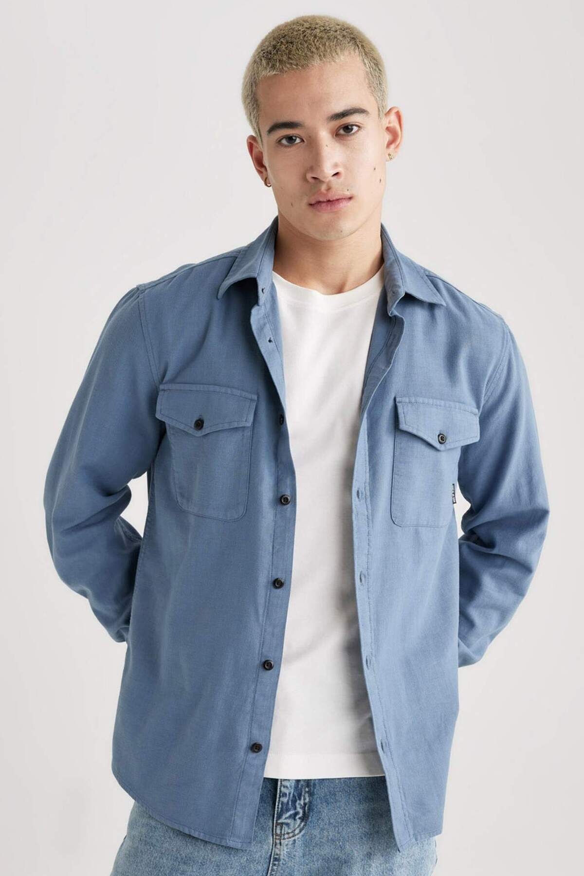 DeFacto-Regular Fit Polo Neck Basic Plain Bavlněná košile s dlouhým rukávem B2654AX24SP 1