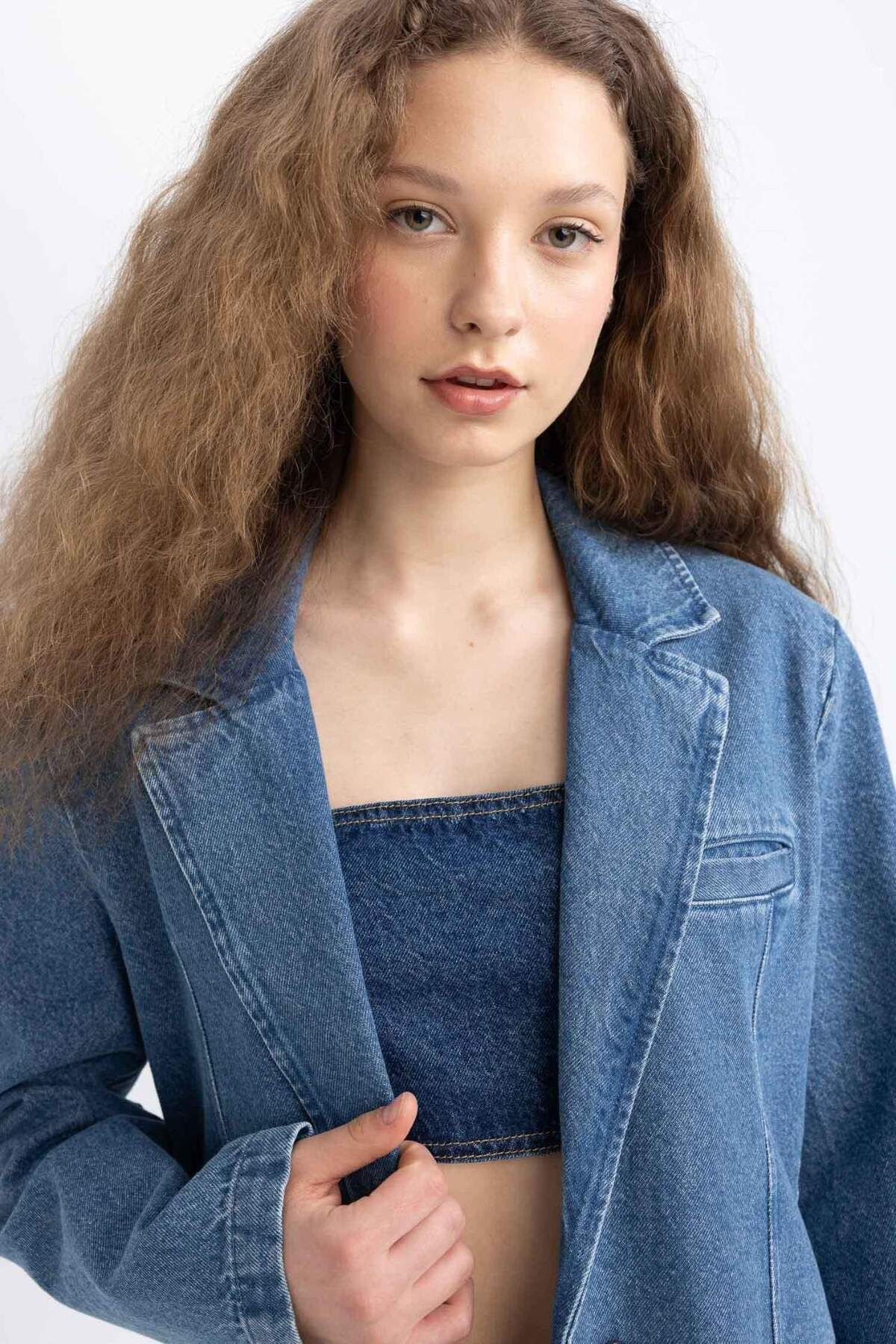 DeFacto-Oversize Wide Fit Button Jean Blazer Jacket C3381Ax24Sm 6