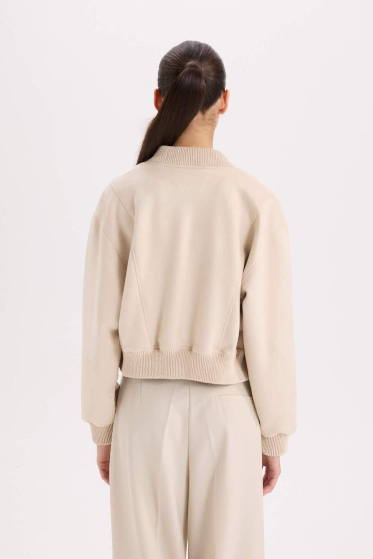 DeFacto-College Collar Bomber Coat Jacket Basic Plain Snap Fastener Suede B8822Ax24Sp 7