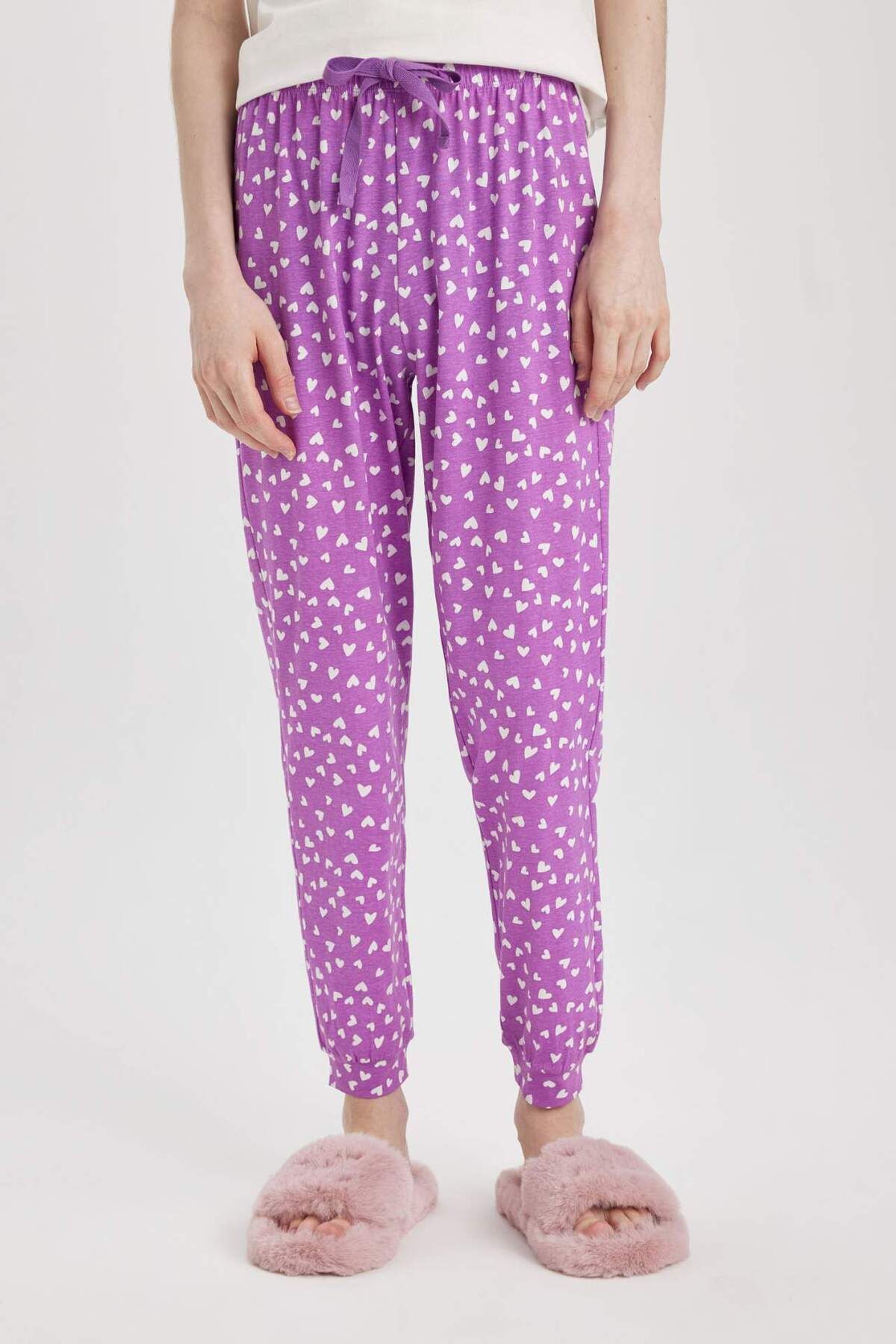DeFacto-Regular Fit Casual Heart Pattern Pajamas Bottoms-Fall in Love B6196Ax24Sp 4