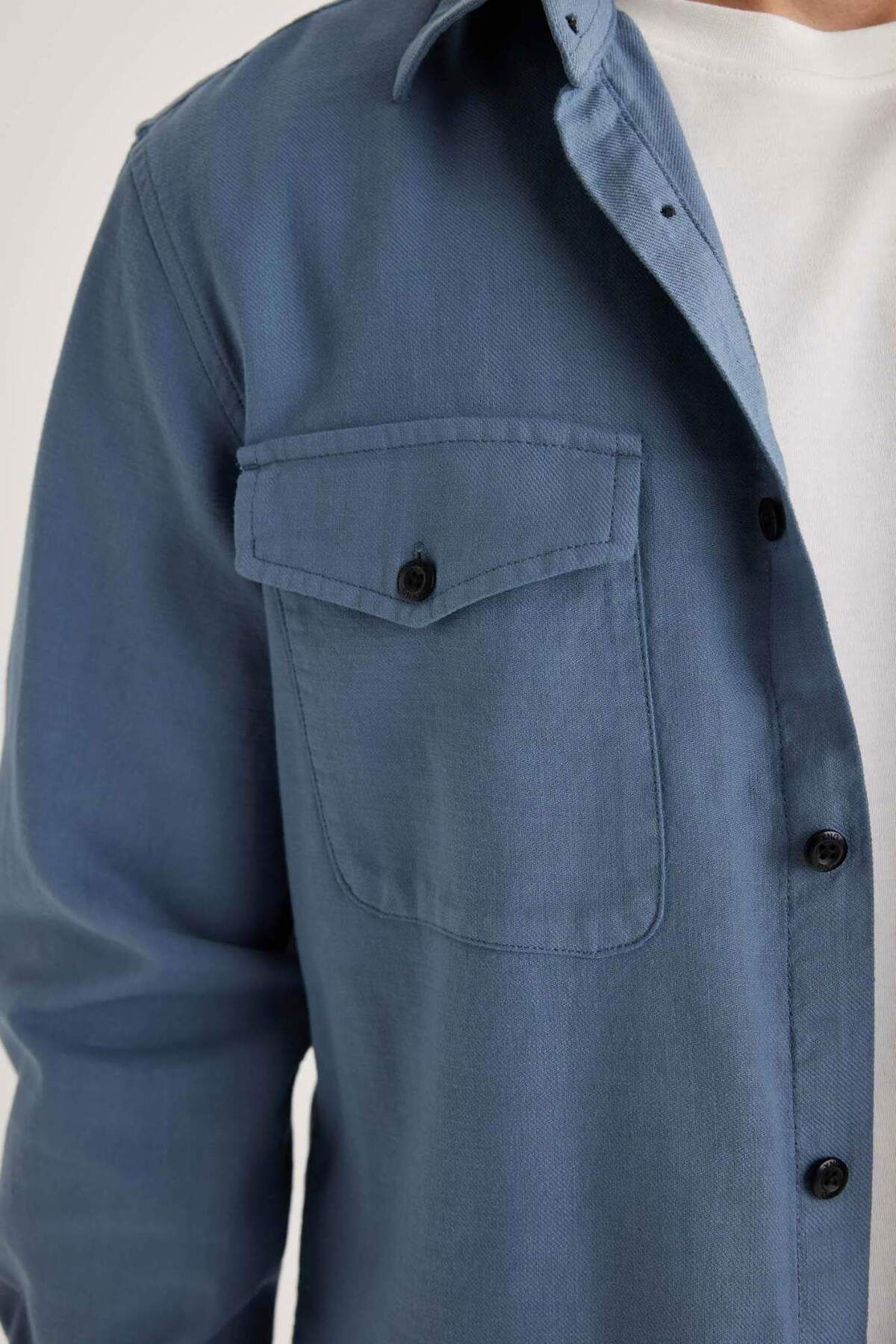 DeFacto-Regular Fit Polo Neck Basic Plain Bavlněná košile s dlouhým rukávem B2654AX24SP 4