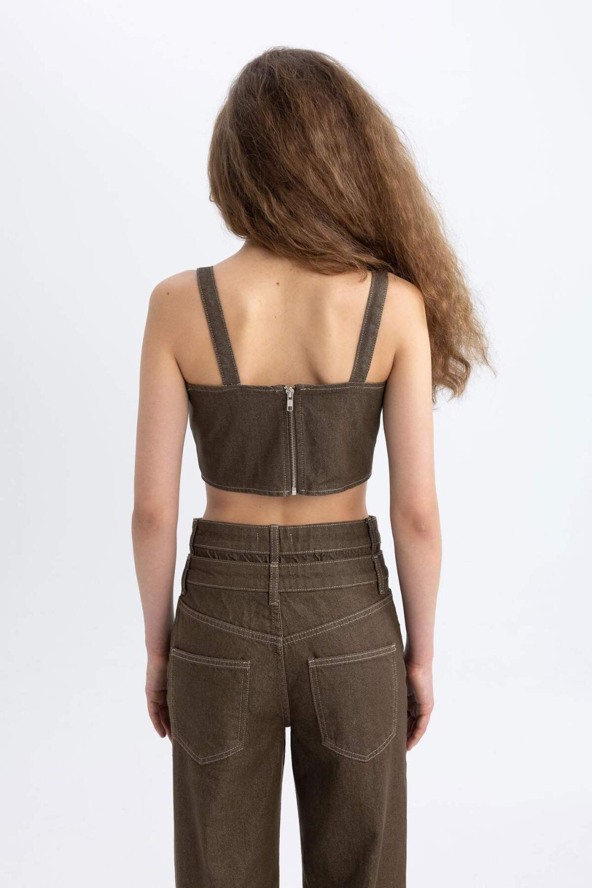 DeFacto-Crop-Korsett-Jeansbluse mit dickem Riemen C5695AX24SP 6