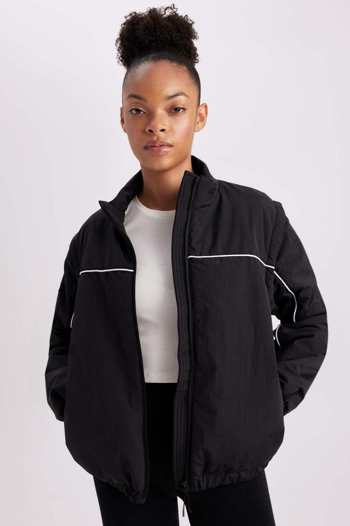 DeFacto-Light Thin Coat with Stand Collar and Detachable Sleeve Detail - Pocketed and Lined B2419Ax24Sp 1