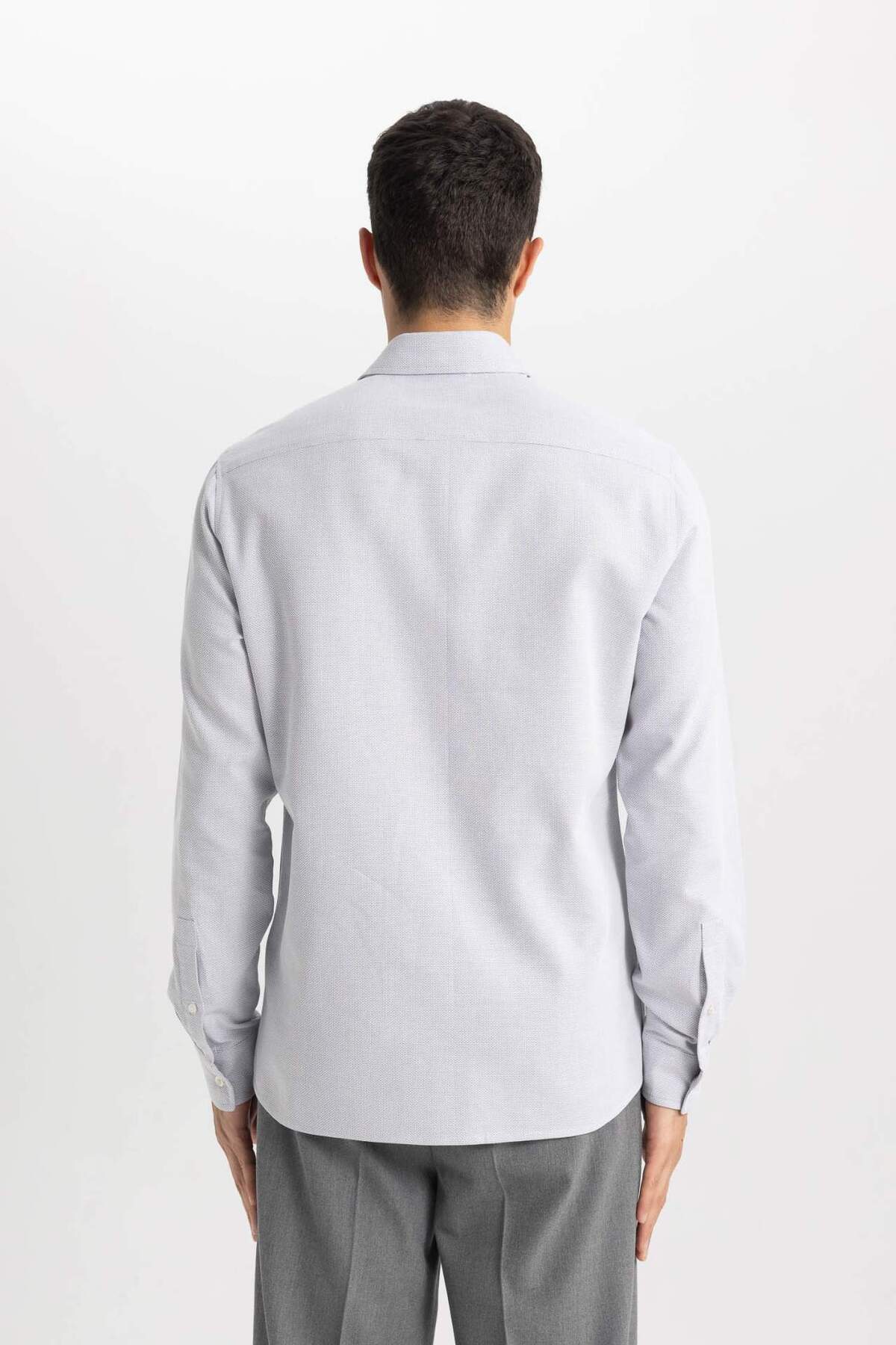 DeFacto-Slim Fit Slim Fit Polo límec voštinová texturovaná košile s dlouhým rukávem B6476AX24SP 6