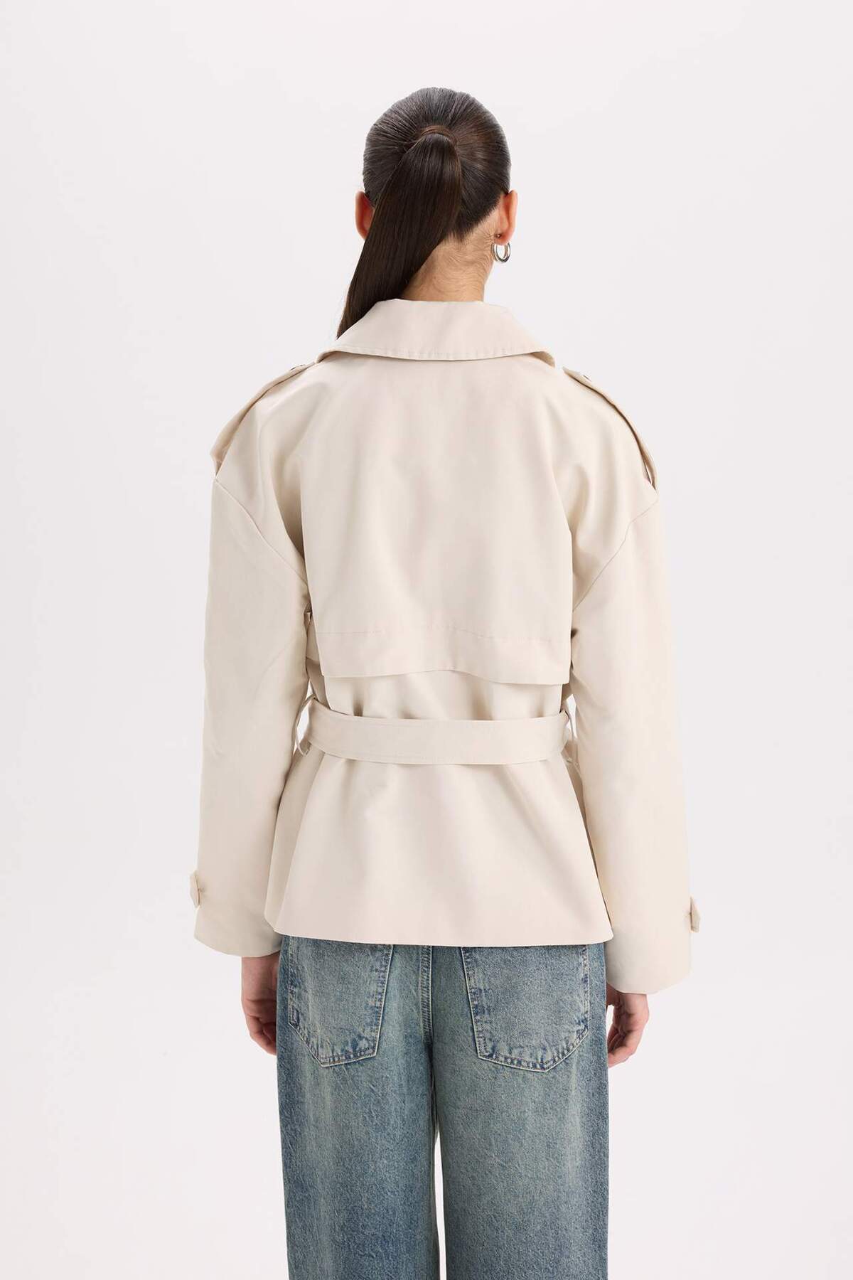 DeFacto-Regular Fit Belted Short Trench Coat B9705AX24SP 8