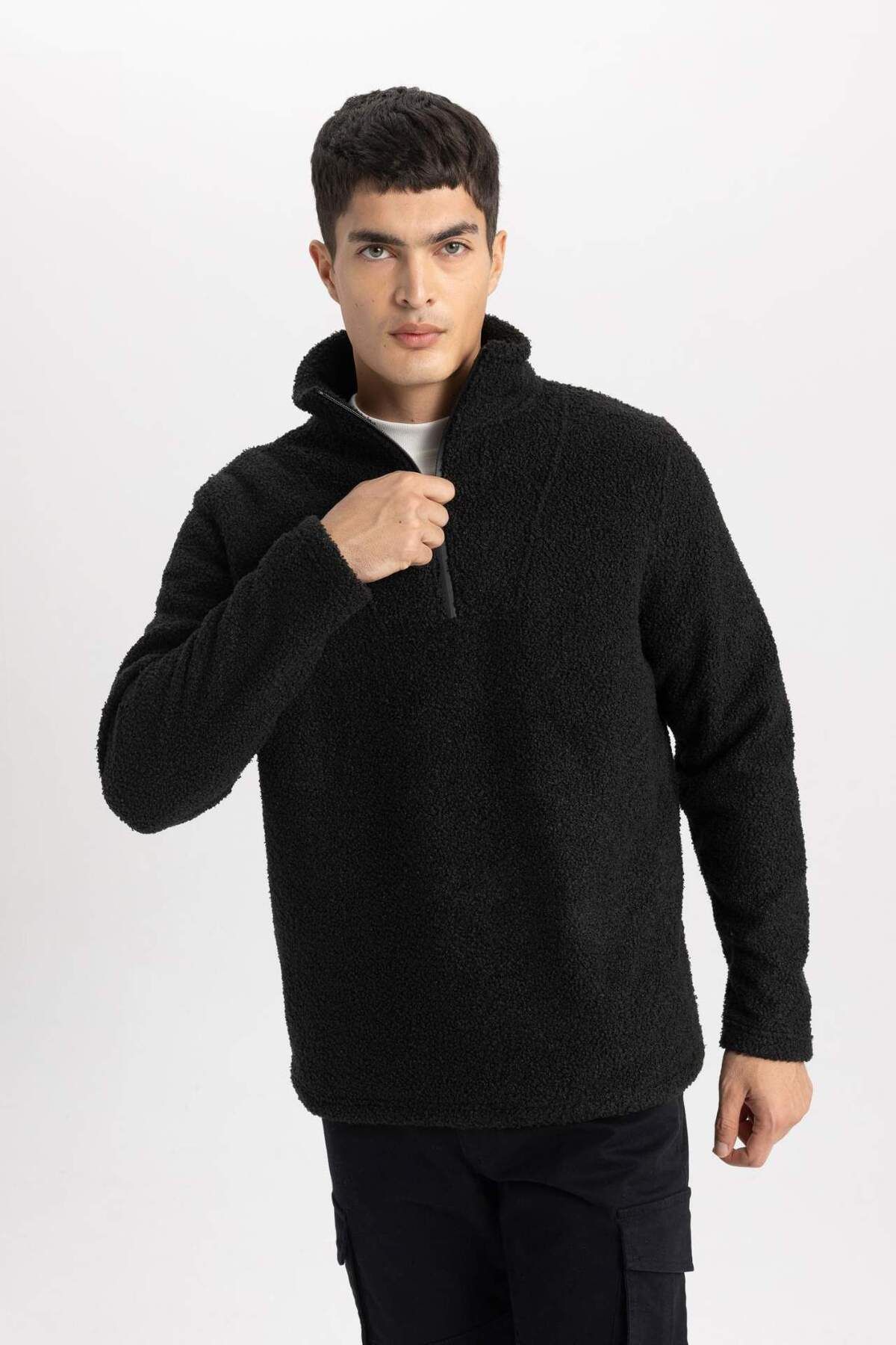 DeFacto-Regular Fit Stand Collar Zippered Plush Sweatshirt B6493Ax24Sp 7