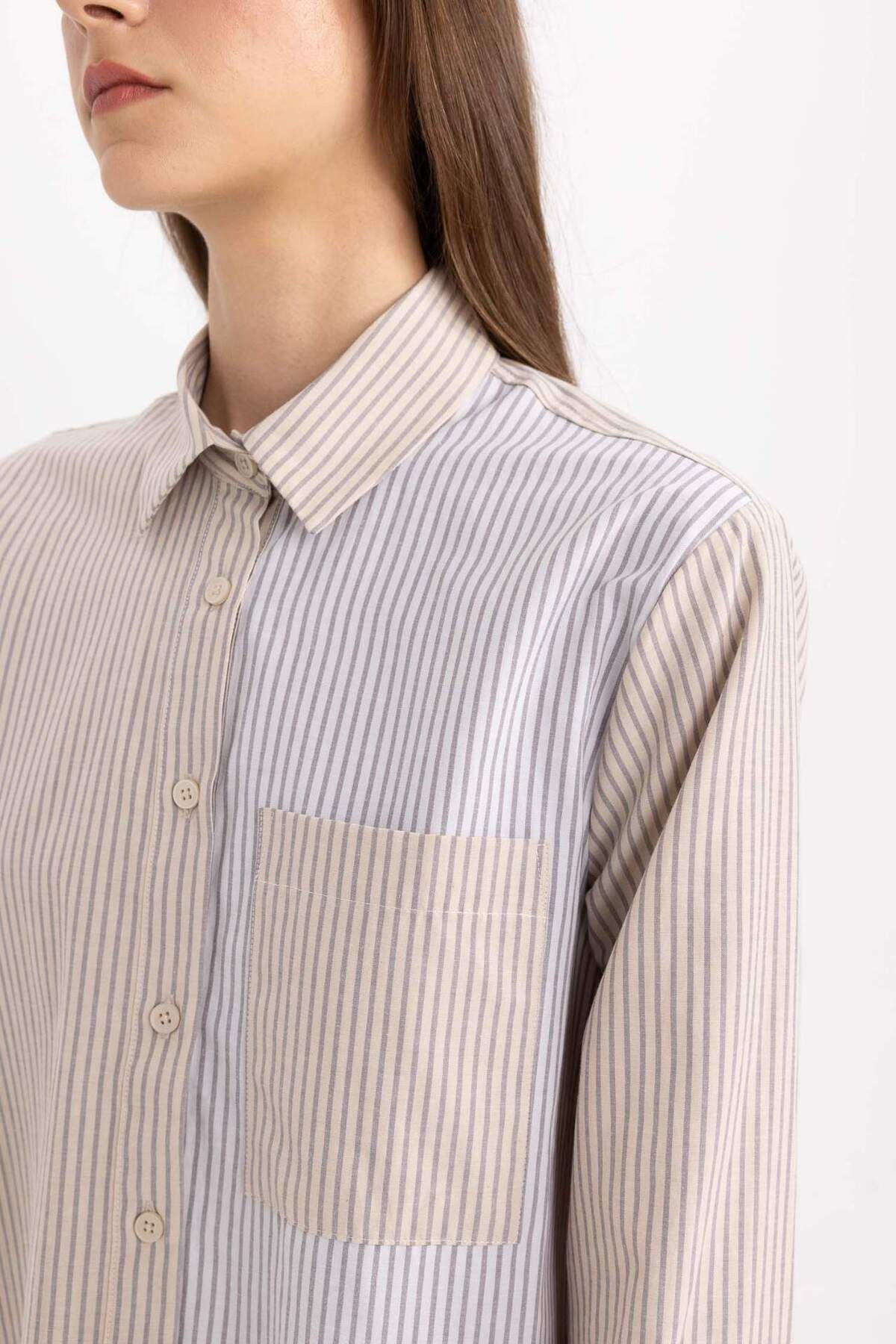 DeFacto-Relax Fit Gestreiftes Popeline Basic Langarmshirt Tunika B6845ax24sp 5