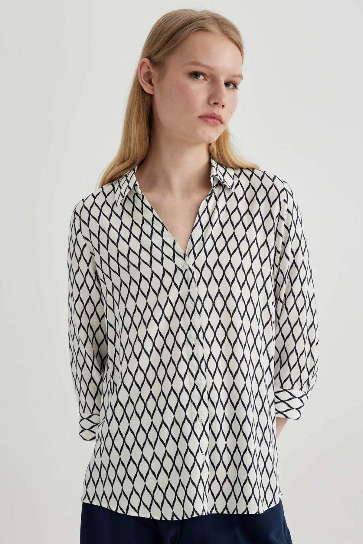 DeFacto-Regular Fit Long Sleeve Patterned Shirt K6402Az24Sp 1