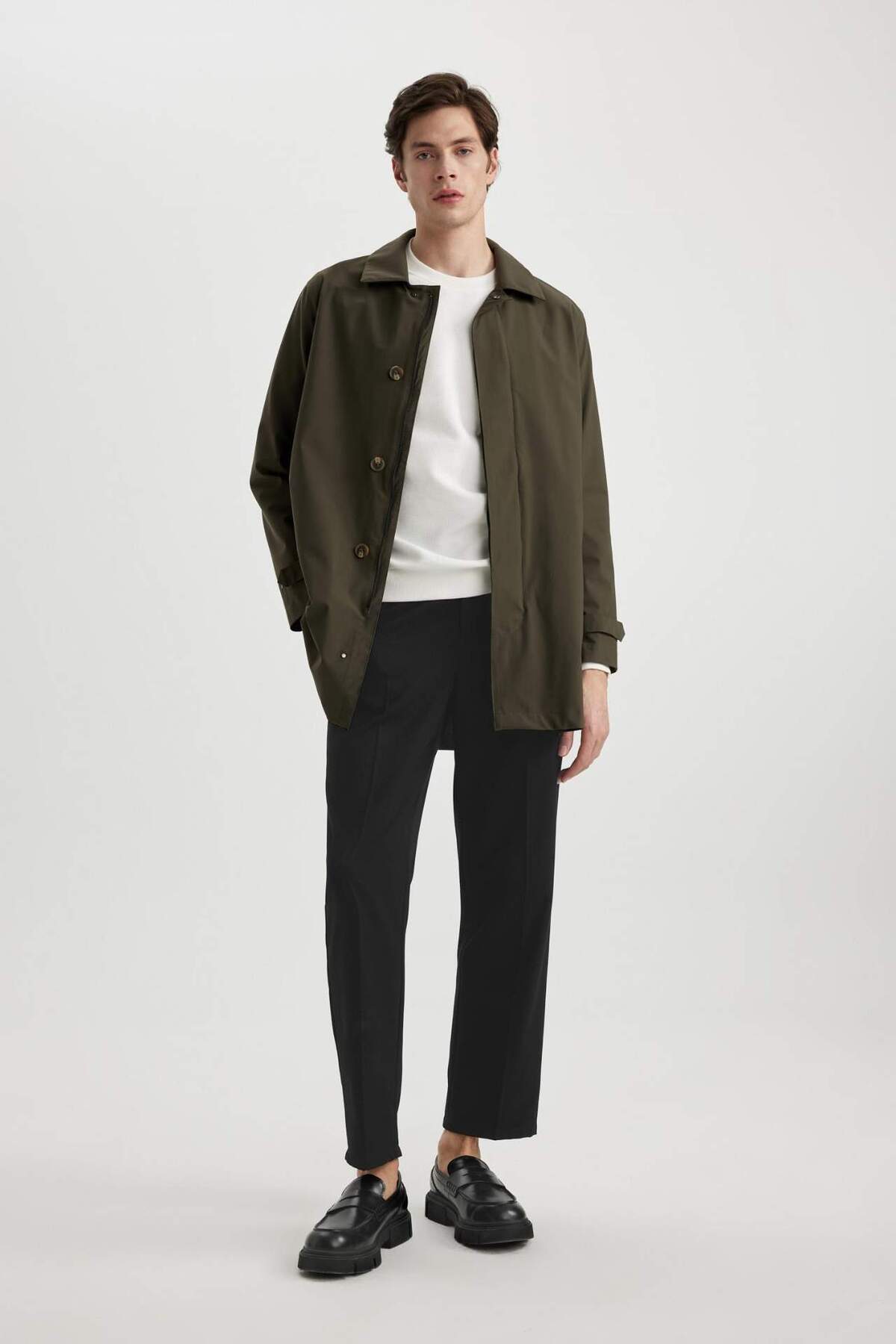 DeFacto-Wasserabweisende, winddichte Slim-Fit-Parka-Mäntel, schmal geschnittener Polokragen mit Reißverschlusstasche B6305AX24SP 5