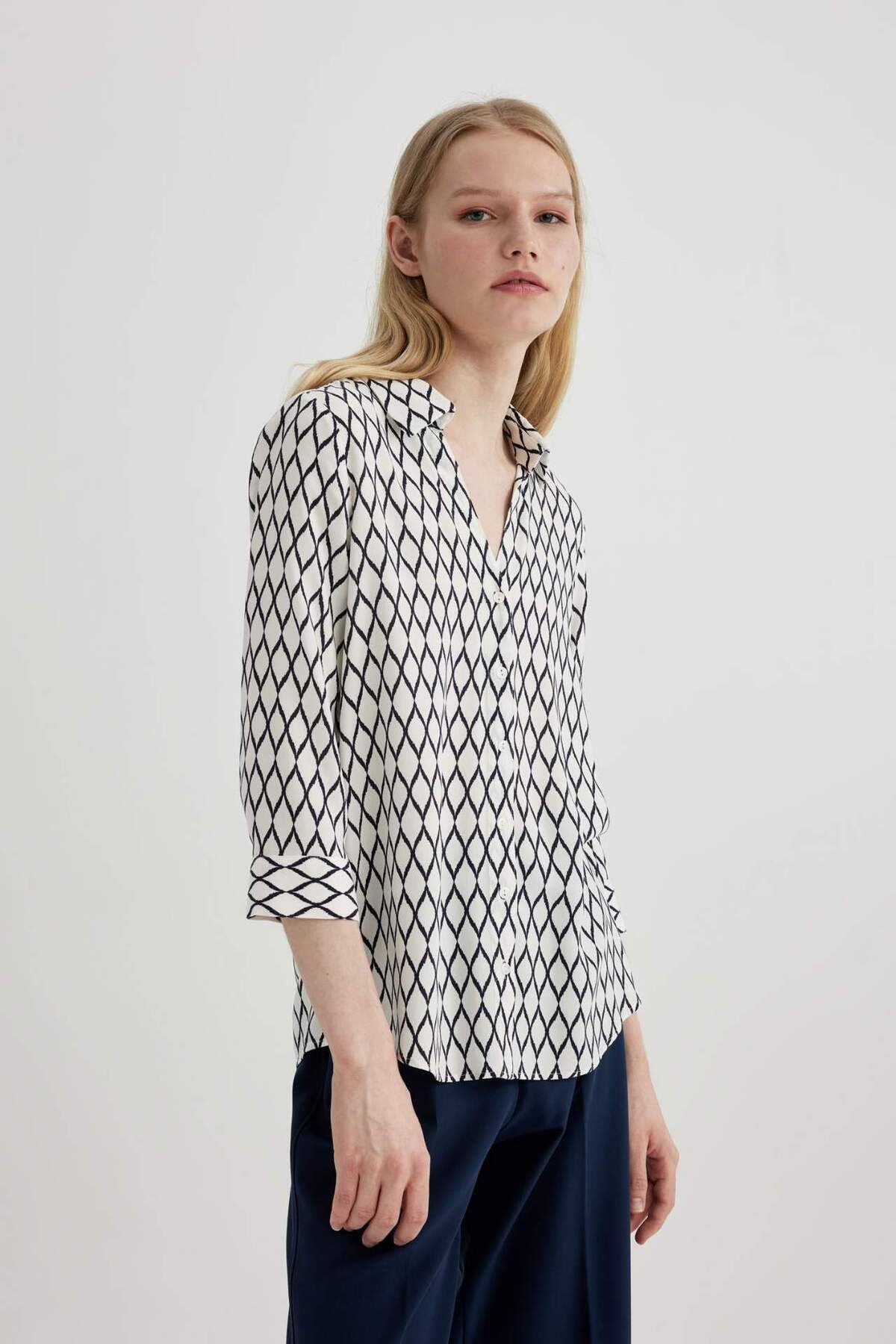 DeFacto-Regular Fit Long Sleeve Patterned Shirt K6402Az24Sp 5